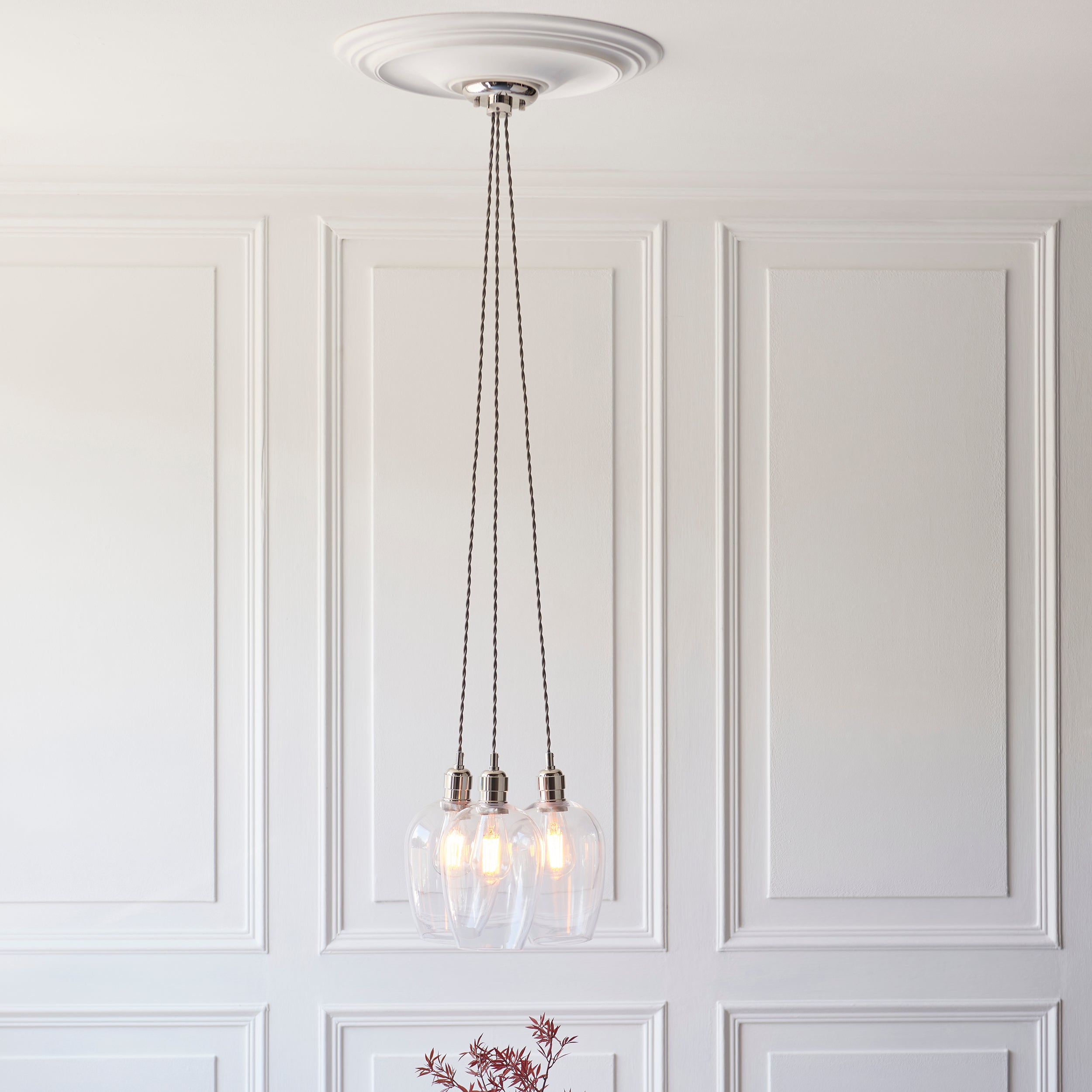Amos Lucid Bright Nickel & Clear Glass 3 Light Cluster