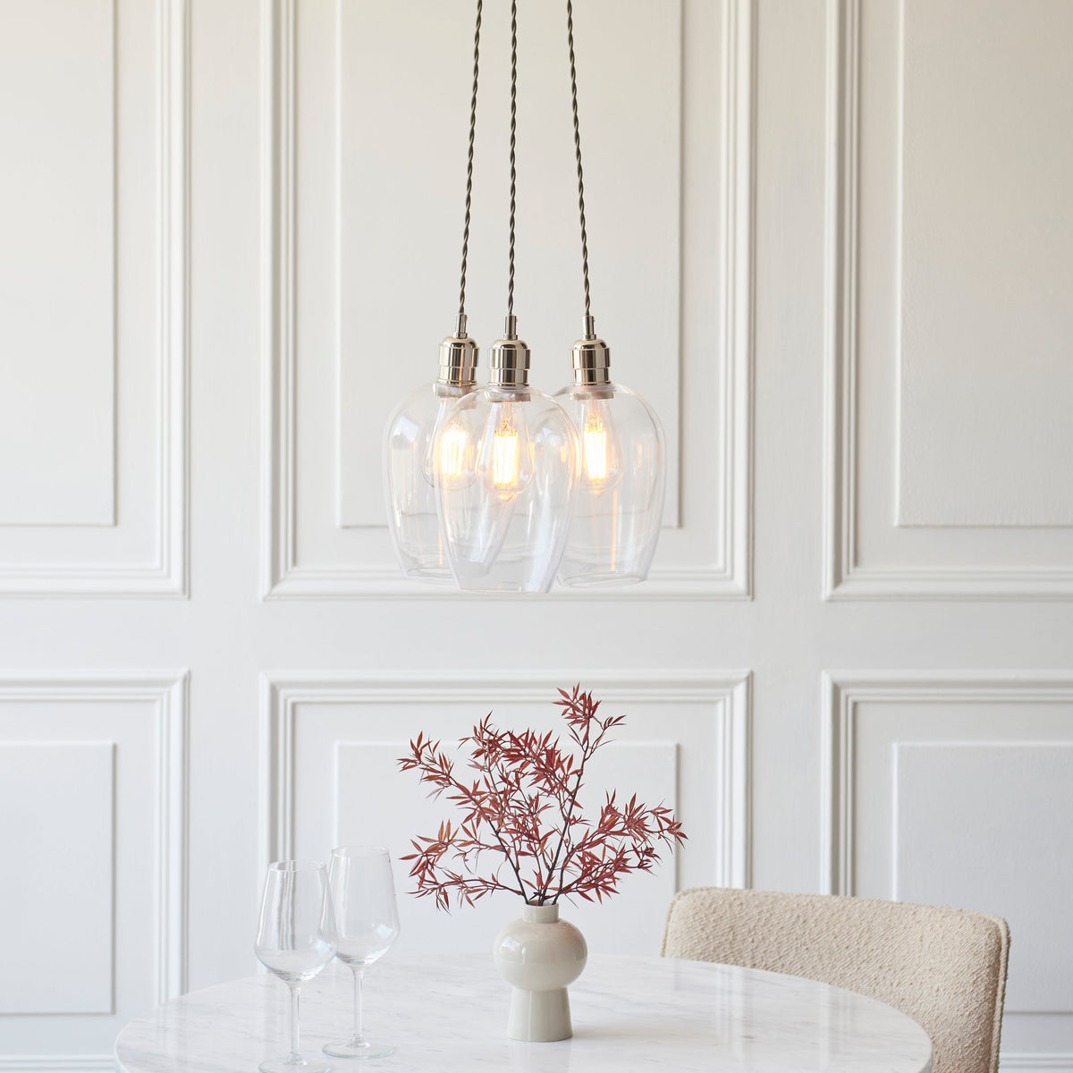 Amos Lucid Bright Nickel & Clear Glass 3 Light Cluster