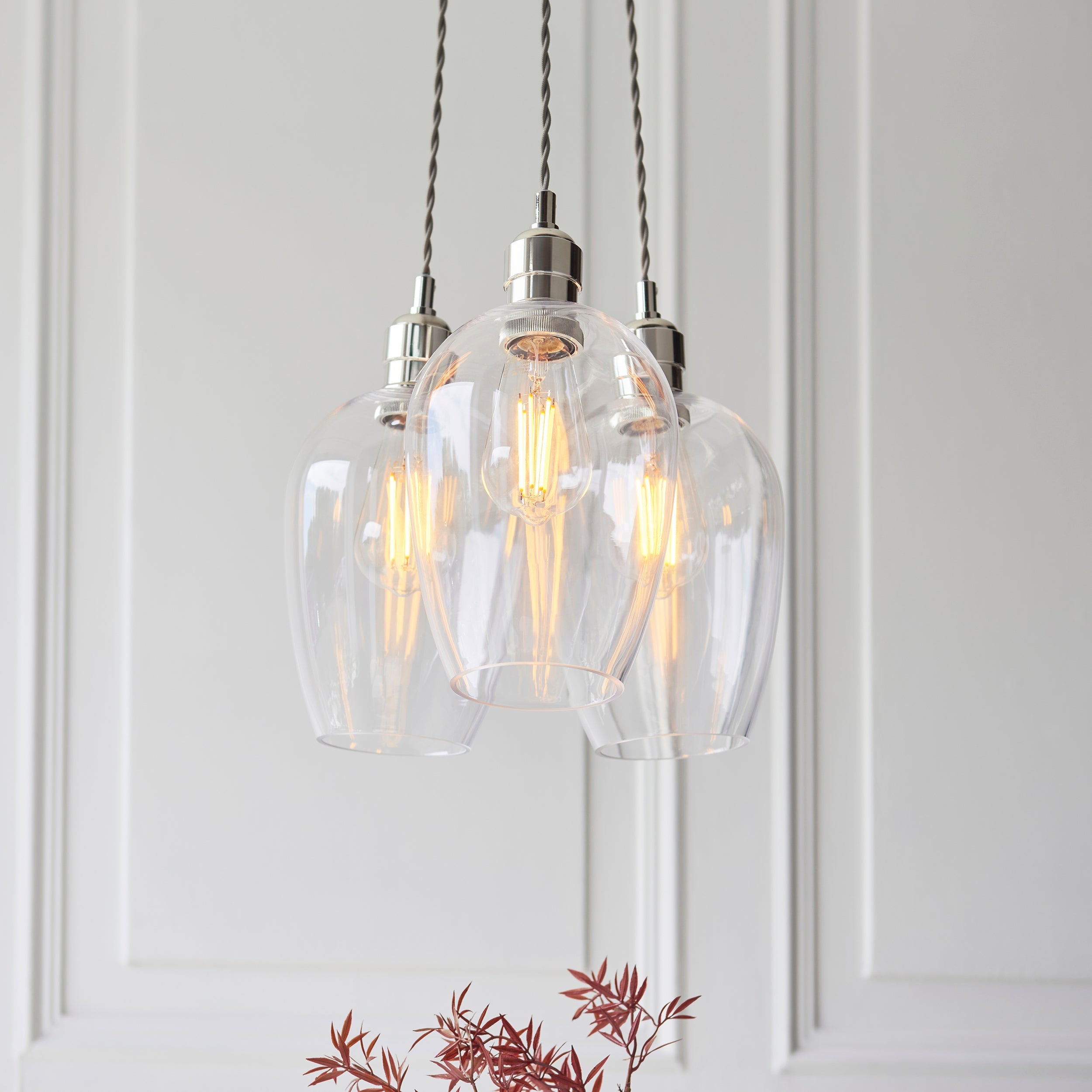 Amos Lucid Bright Nickel & Clear Glass 3 Light Cluster
