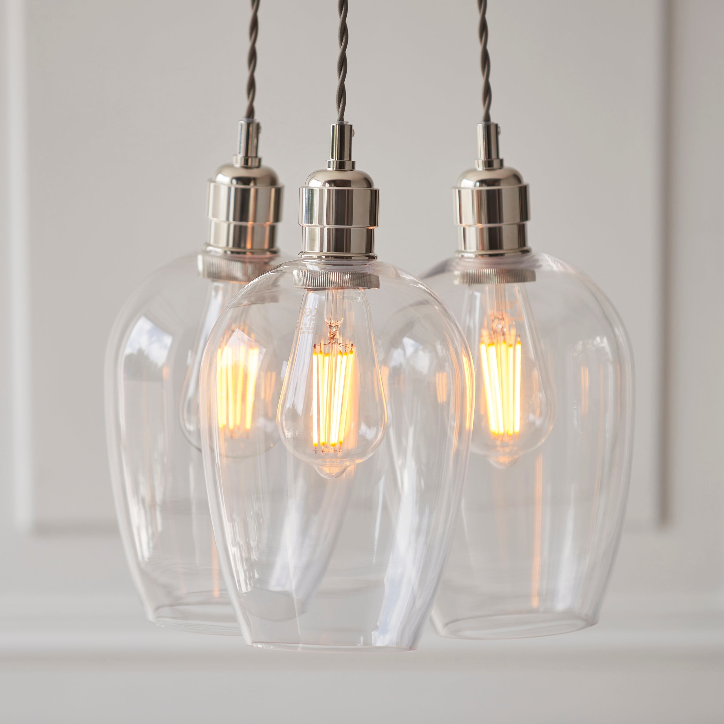 Amos Lucid Bright Nickel & Clear Glass 3 Light Cluster