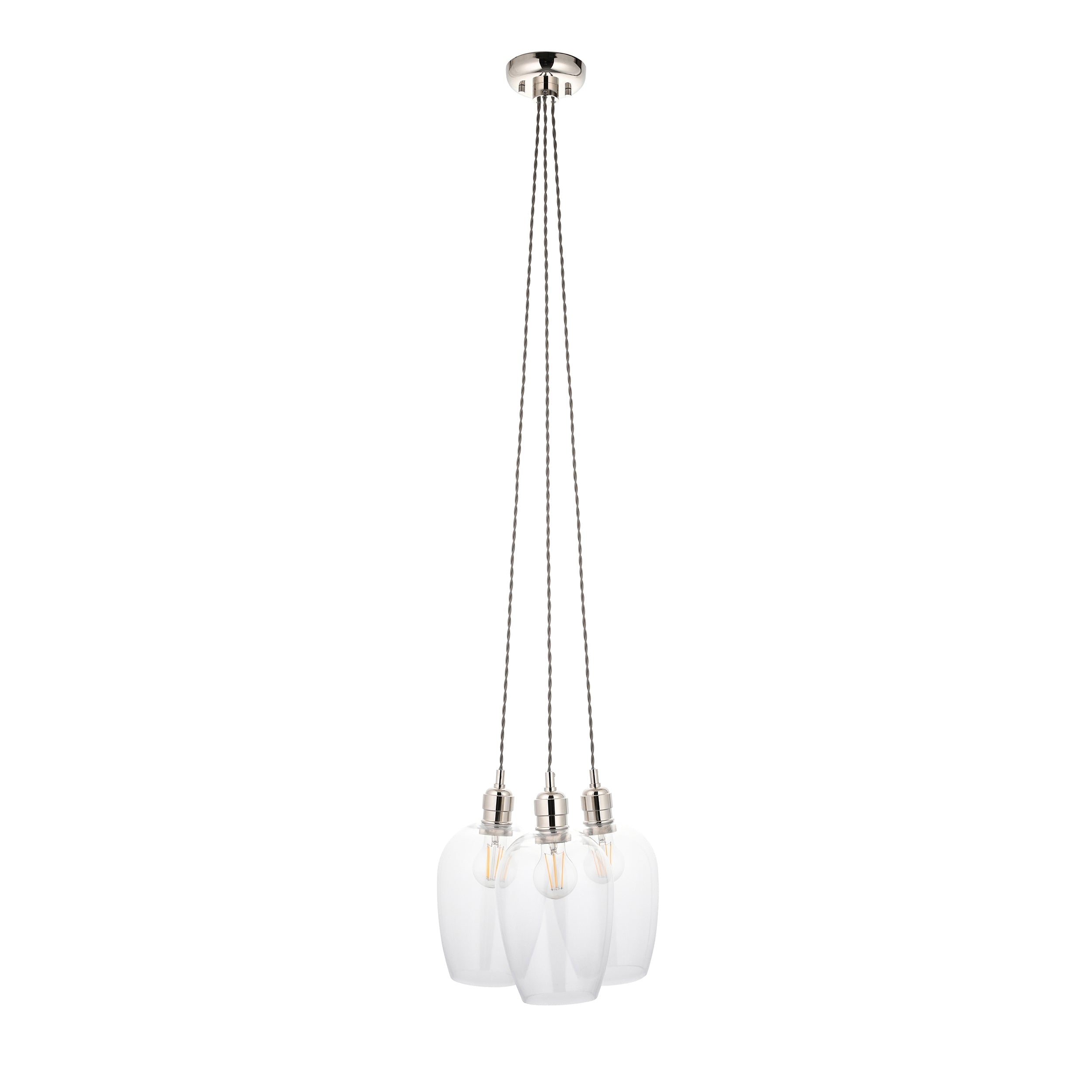 Amos Lucid Bright Nickel & Clear Glass 3 Light Cluster