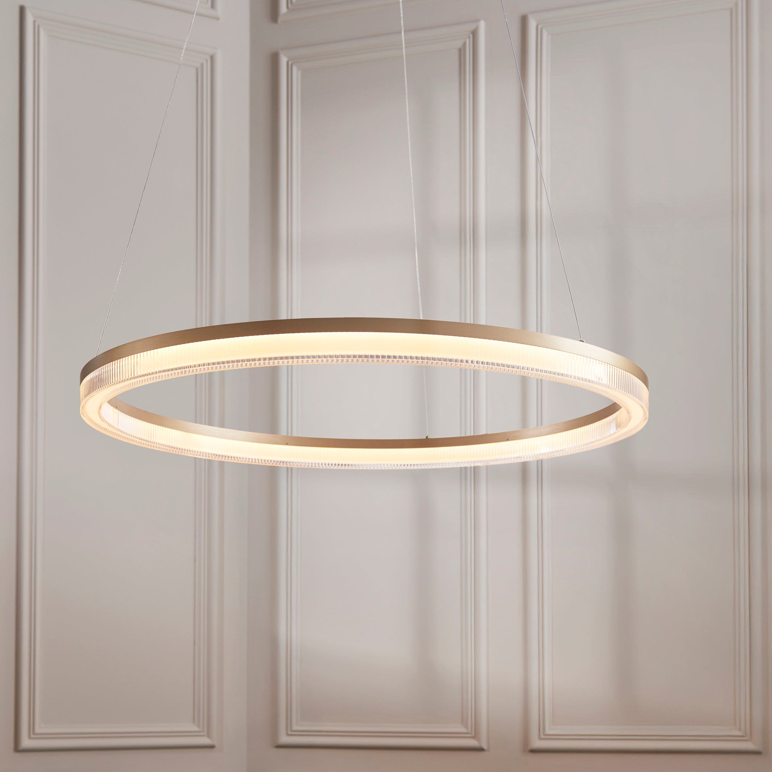 Amos Beaux Brushed Gold Plated & Opal Ribbed Acrylic LED Pendant