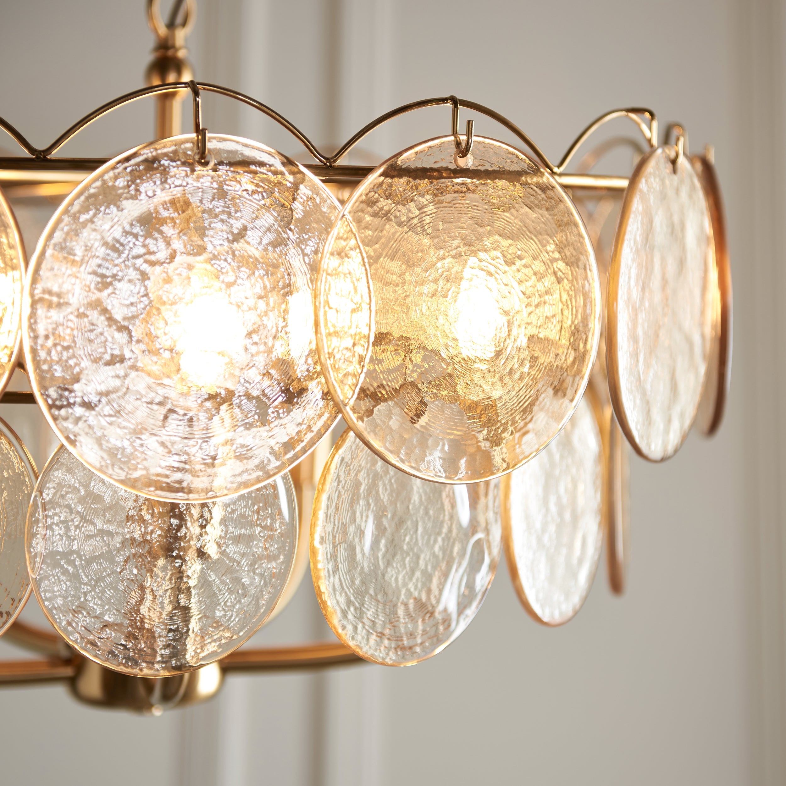 Amos Loire Brushed Aged Brass & Handmade Champagne Glass 5 Light Chandelier