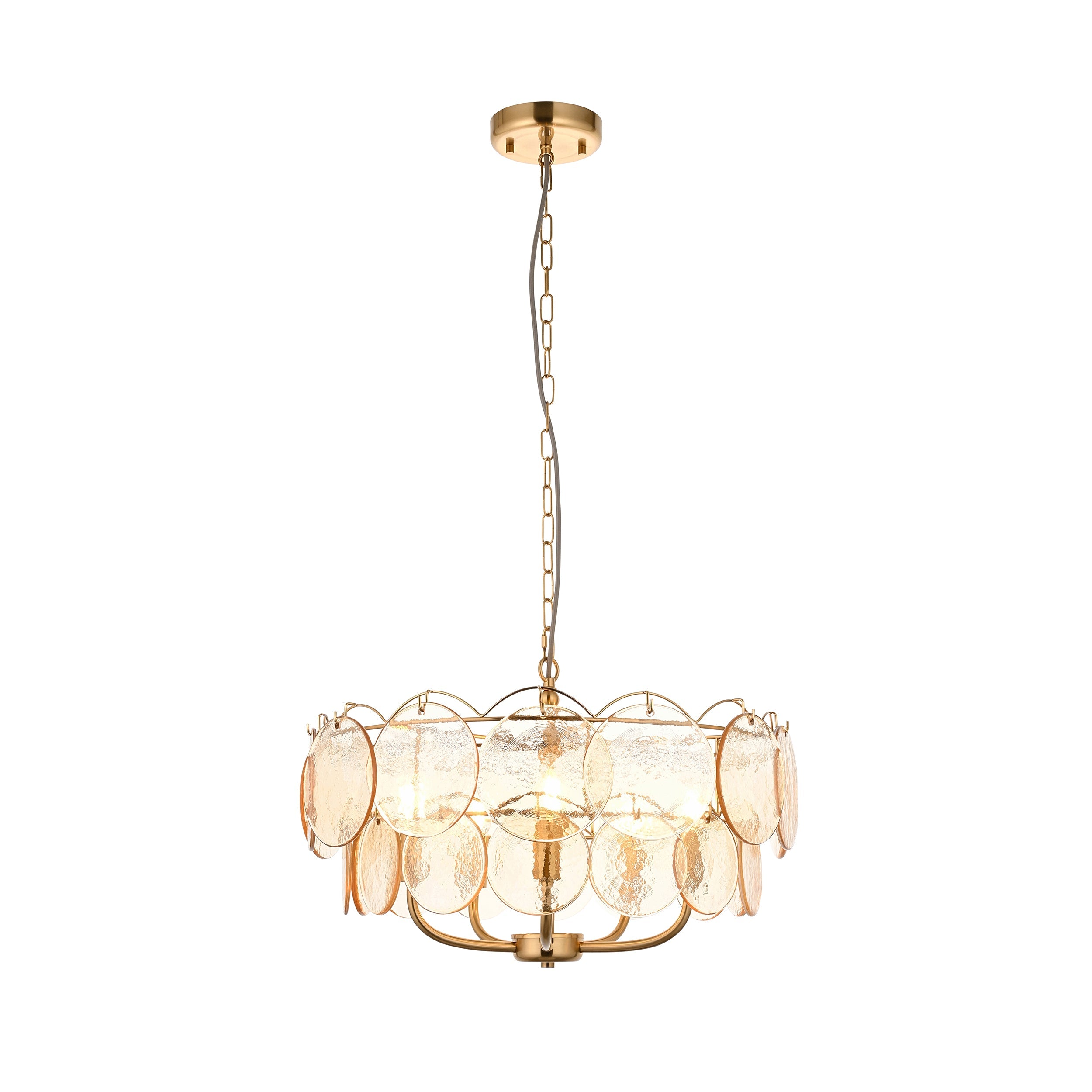 Amos Loire Brushed Aged Brass & Handmade Champagne Glass 5 Light Chandelier