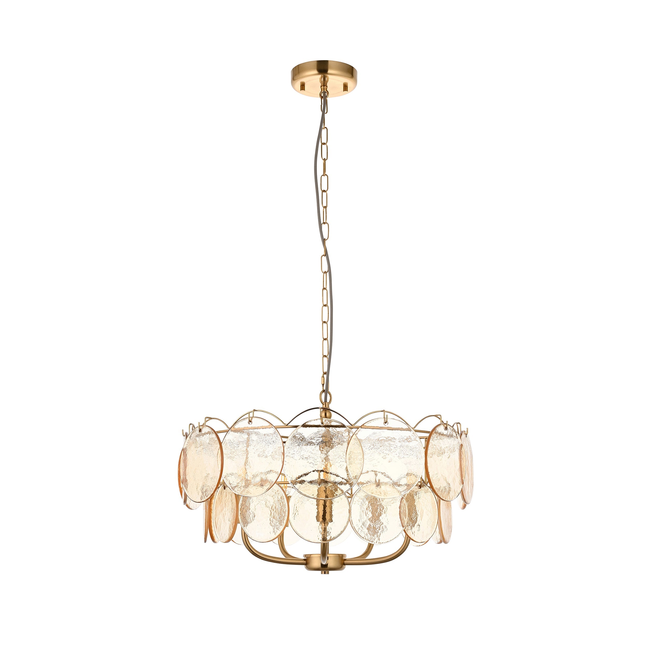 Amos Loire Brushed Aged Brass & Handmade Champagne Glass 5 Light Chandelier