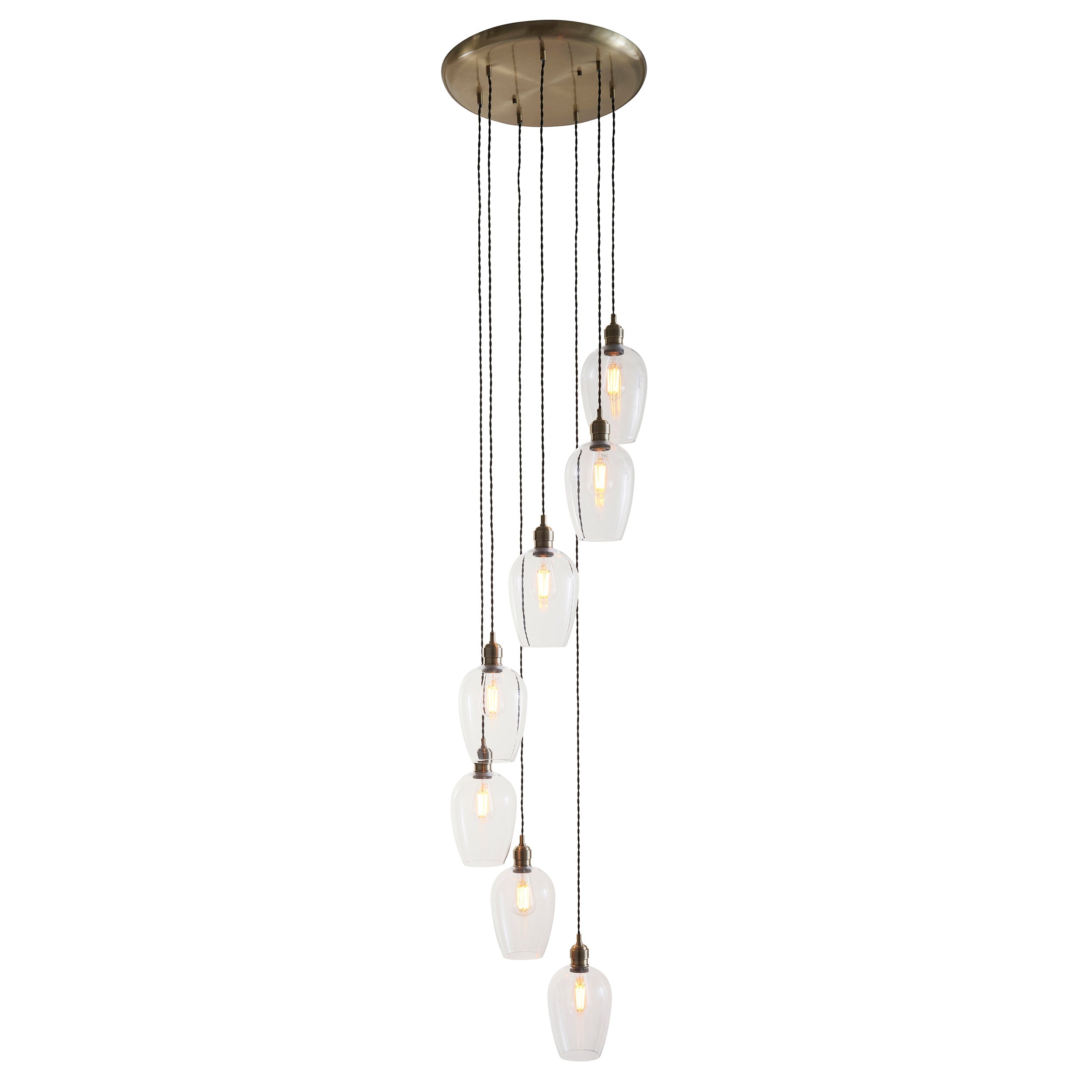 Amos Lucid Antique Brass & Clear Glass 7 Light Cascade