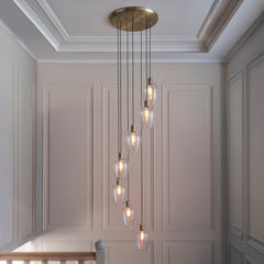 Amos Lucid Antique Brass & Clear Glass 7 Light Cascade