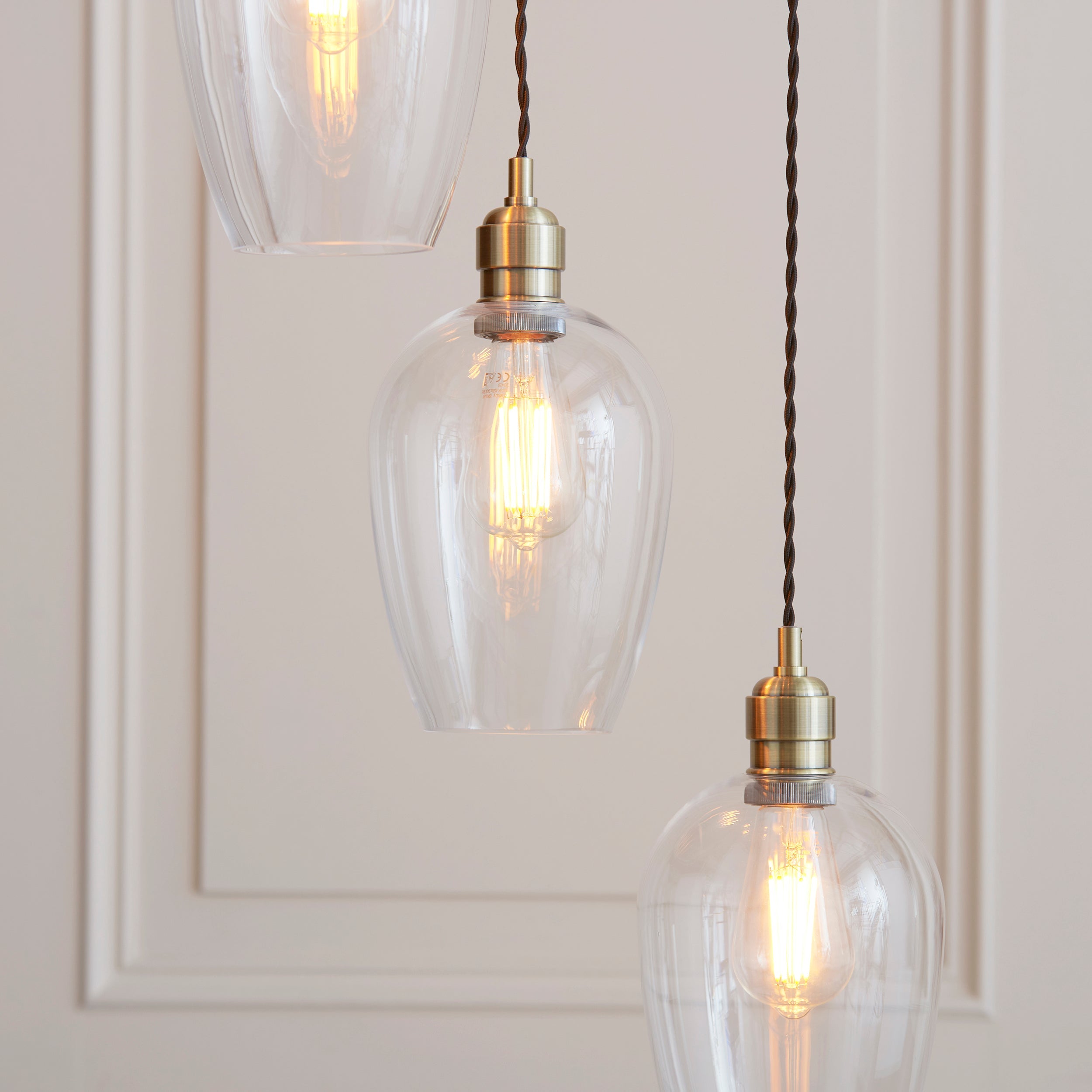 Amos Lucid Antique Brass & Clear Glass 7 Light Cascade