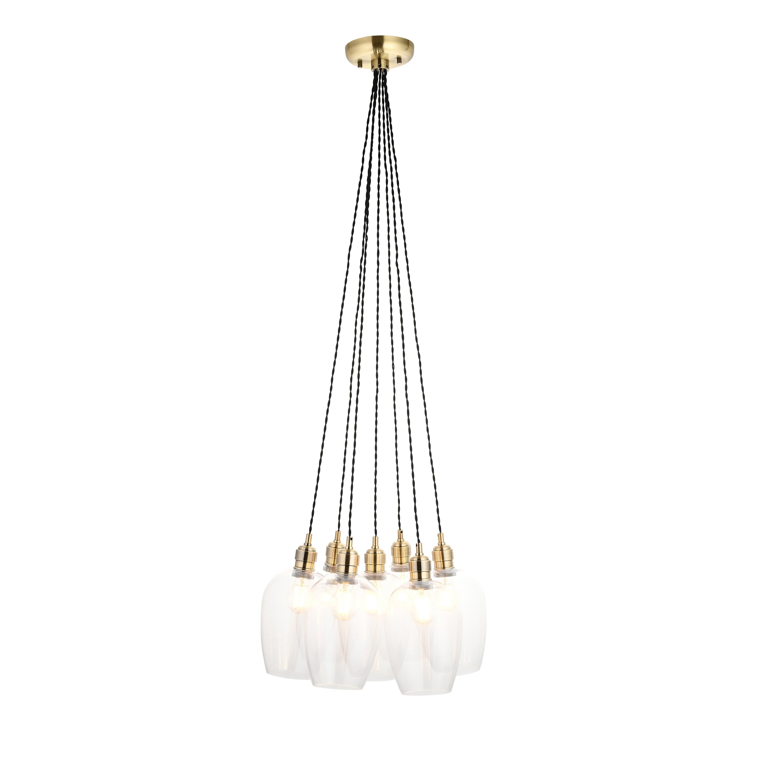 Amos Lucid Antique Brass & Clear Glass 7 Light Cluster