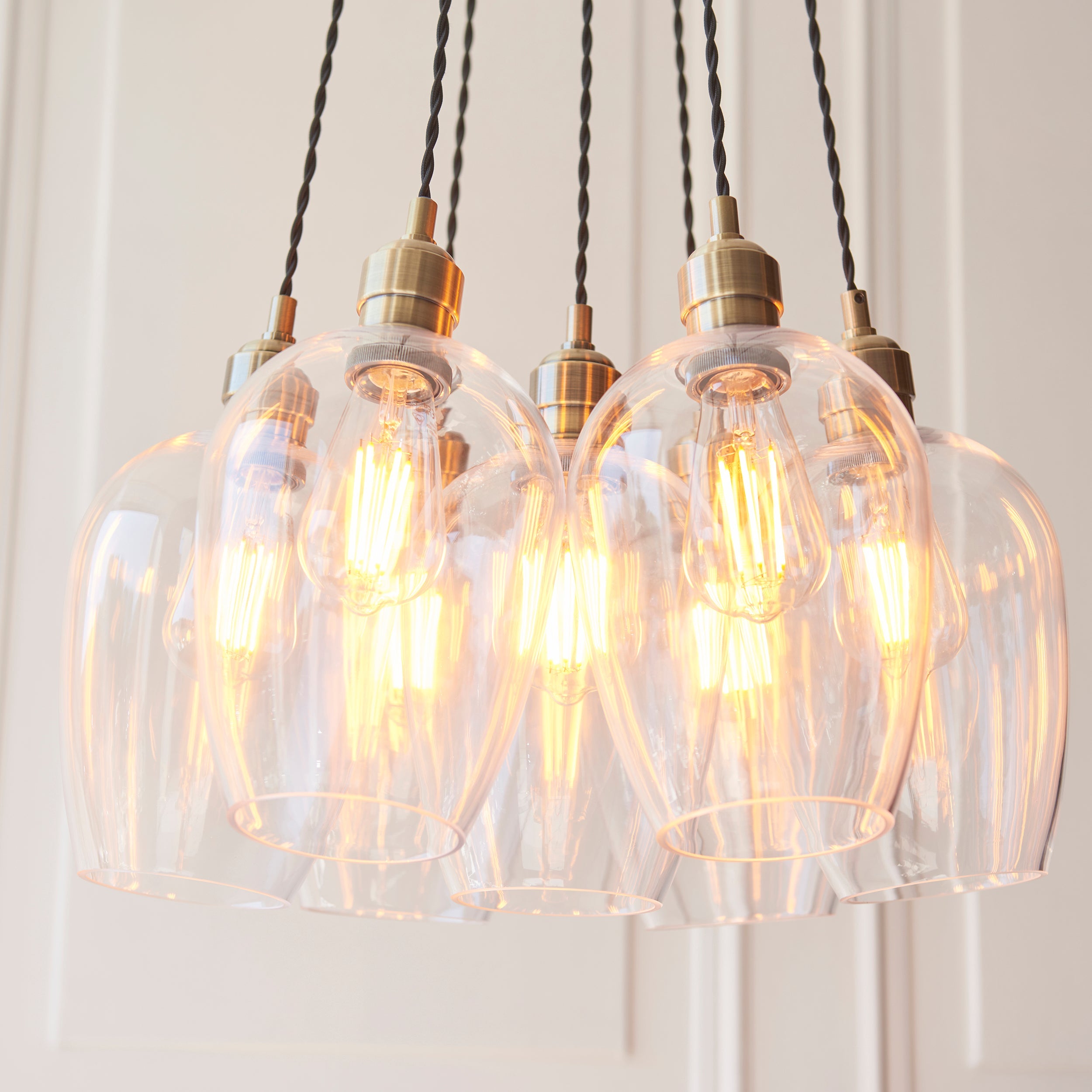 Amos Lucid Antique Brass & Clear Glass 7 Light Cluster