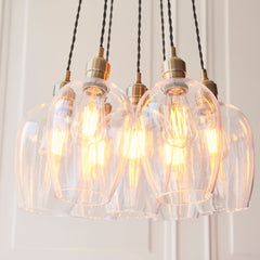 Amos Lucid Antique Brass & Clear Glass 7 Light Cluster