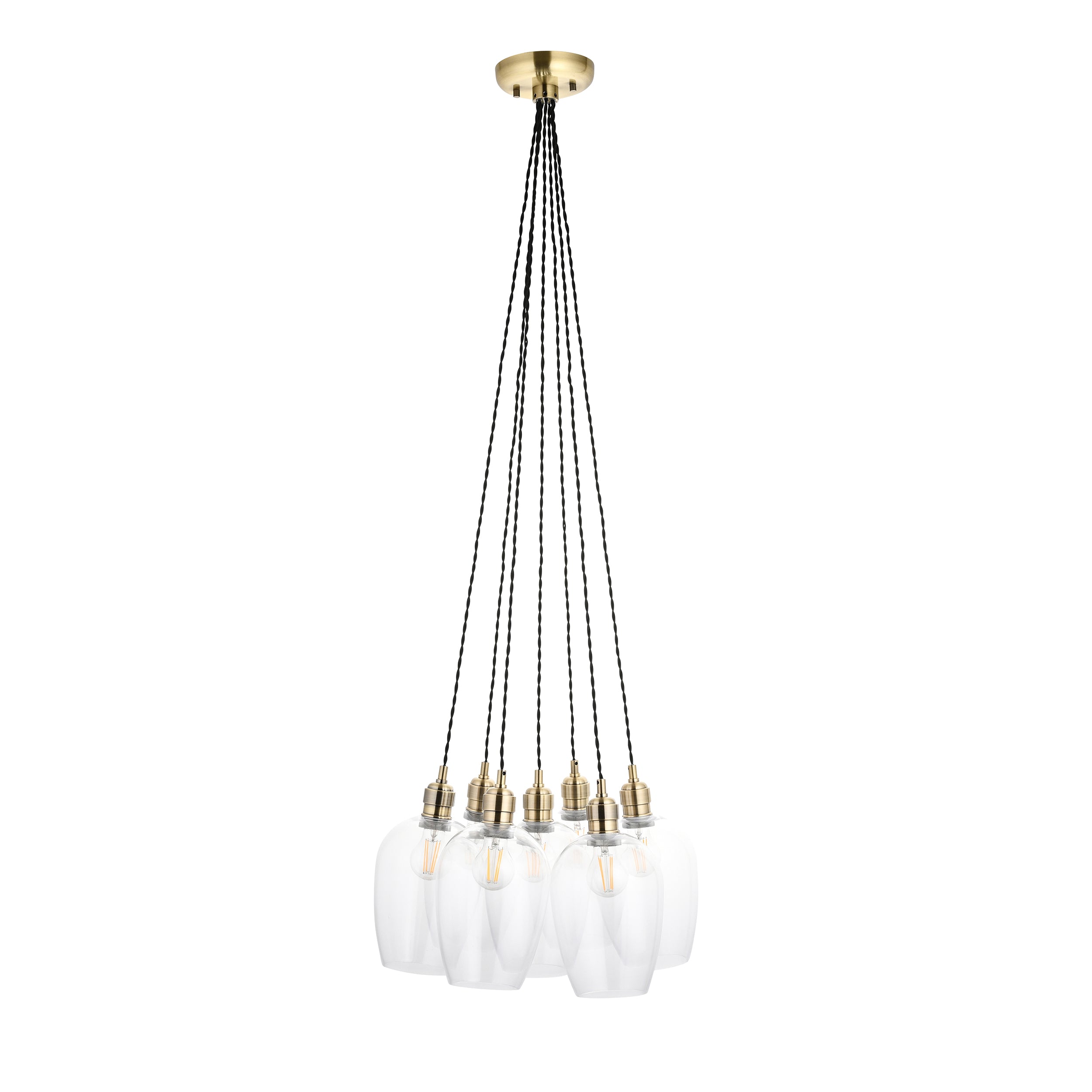 Amos Lucid Antique Brass & Clear Glass 7 Light Cluster