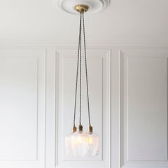 Amos Lucid Antique Brass & Clear Ribbed Glass 3 Light Cluster