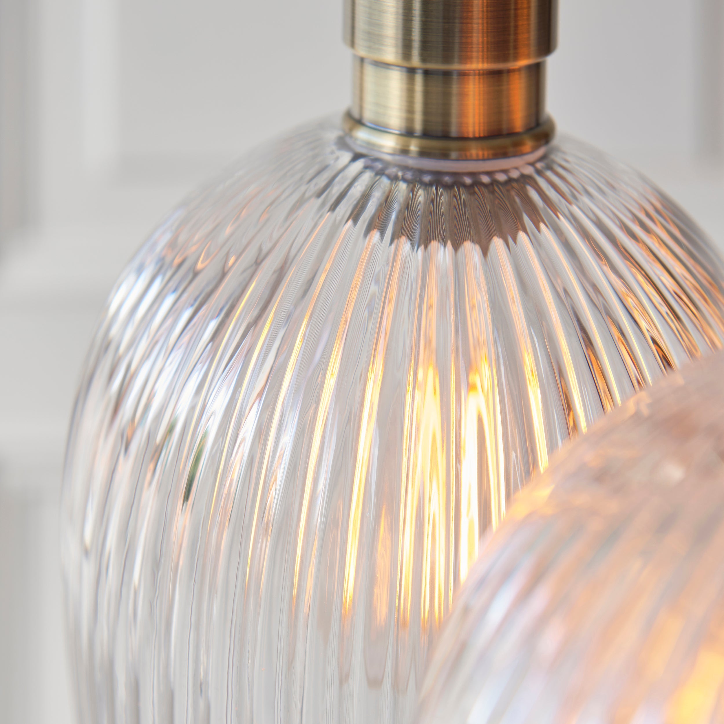 Amos Lucid Antique Brass & Clear Ribbed Glass 3 Light Cluster