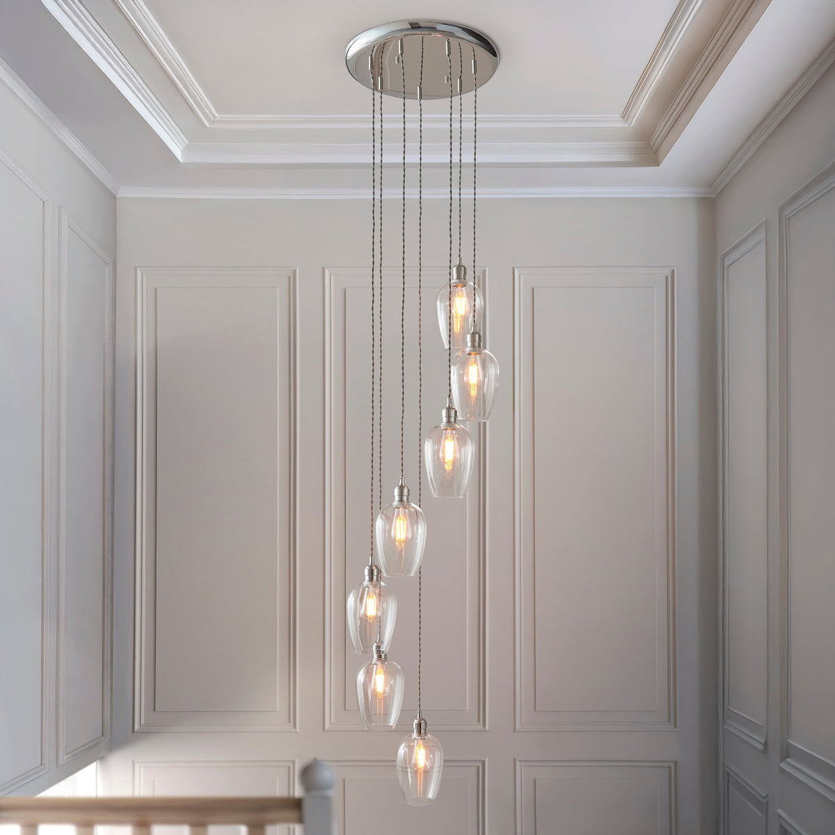 Amos Lucid Bright Nickel & Clear Glass 7 Light Cascade