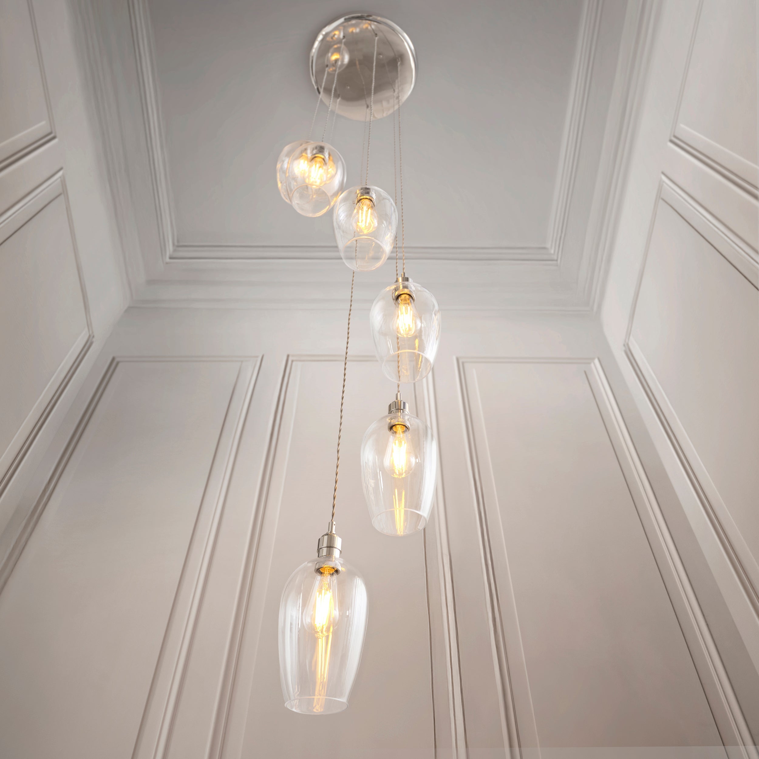 Amos Lucid Bright Nickel & Clear Glass 7 Light Cascade