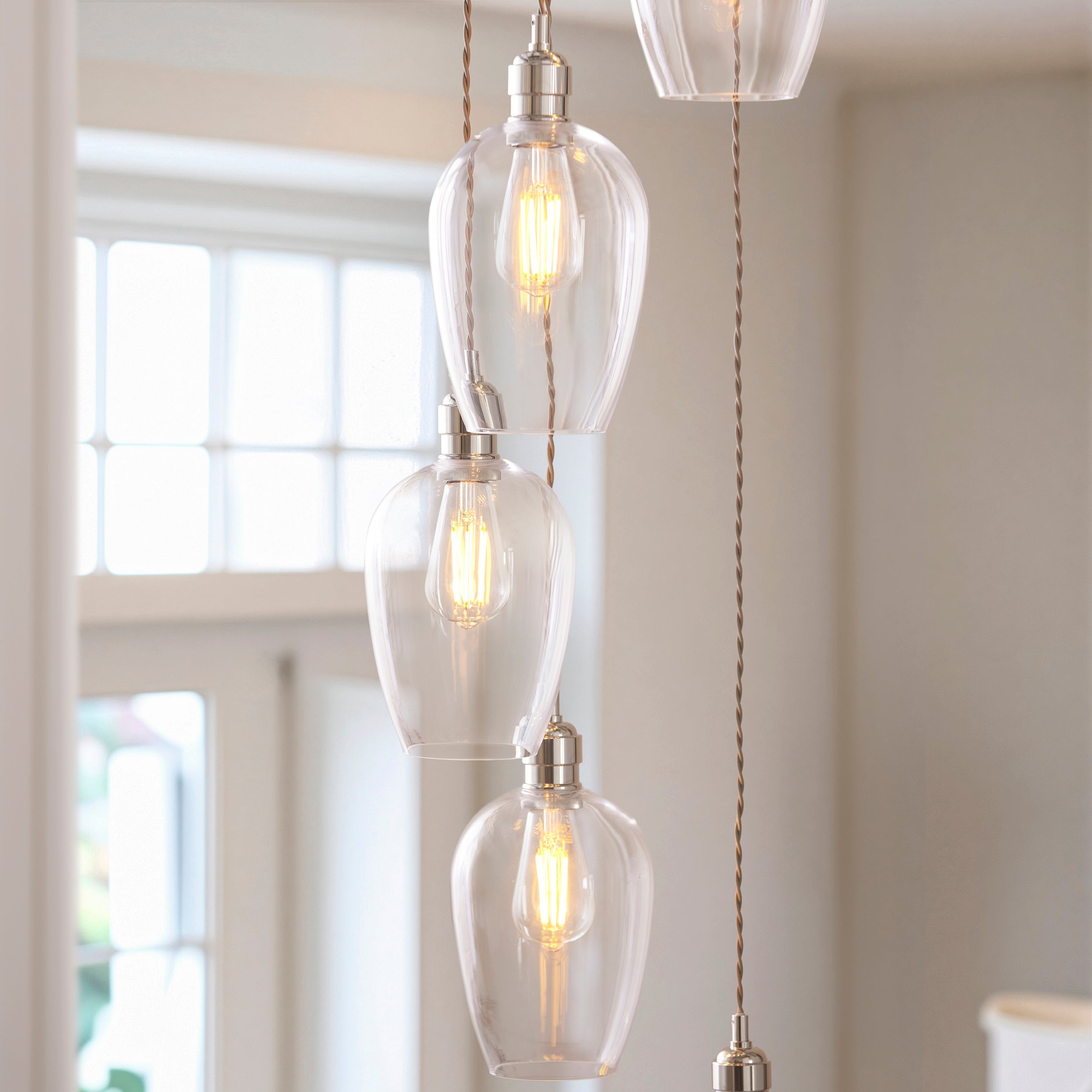 Amos Lucid Bright Nickel & Clear Glass 7 Light Cascade