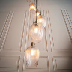 Amos Lucid Antique Brass & Clear Ribbed Glass 13 Light Cascade