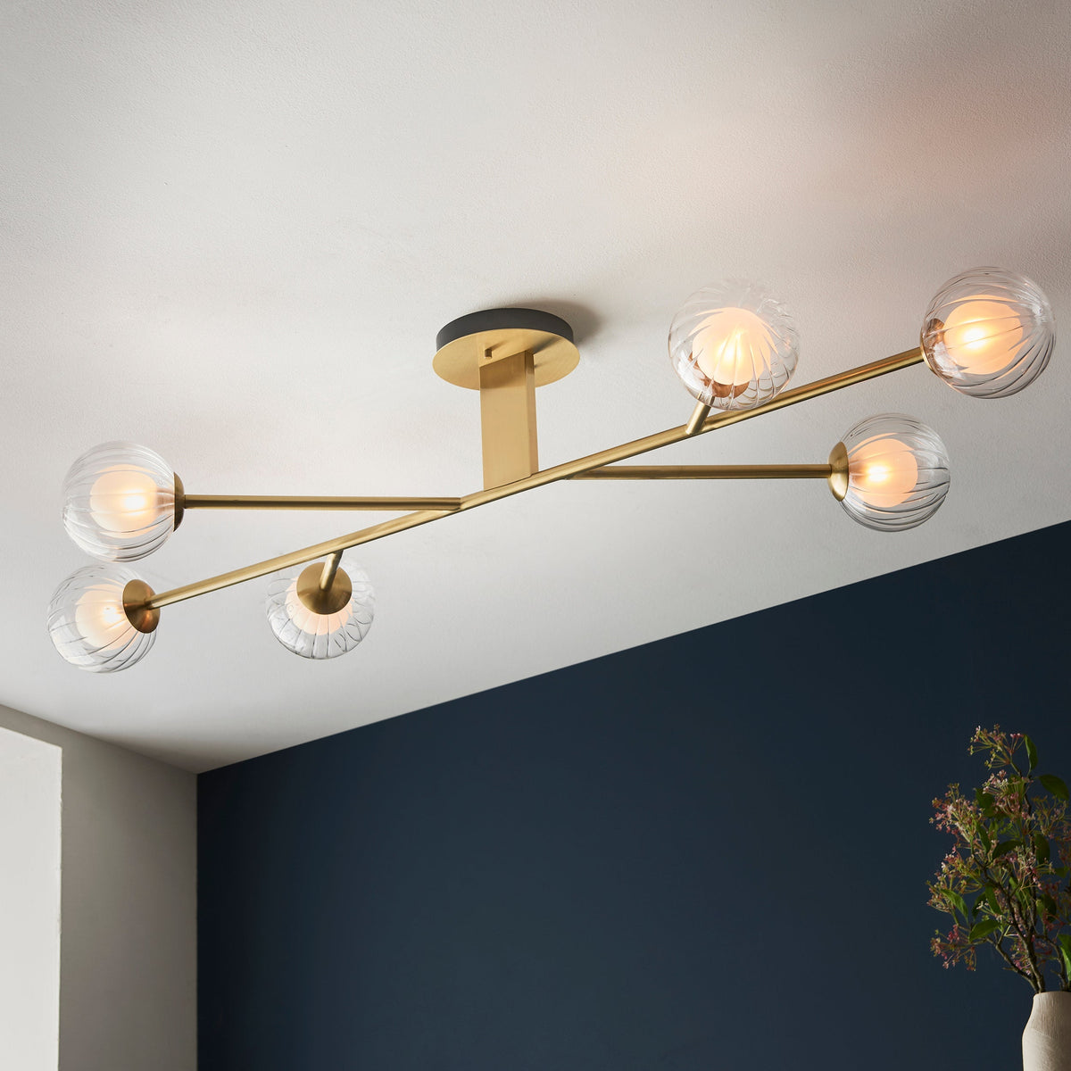 Amos Brixton Flush Ceiling Light Satin Brass