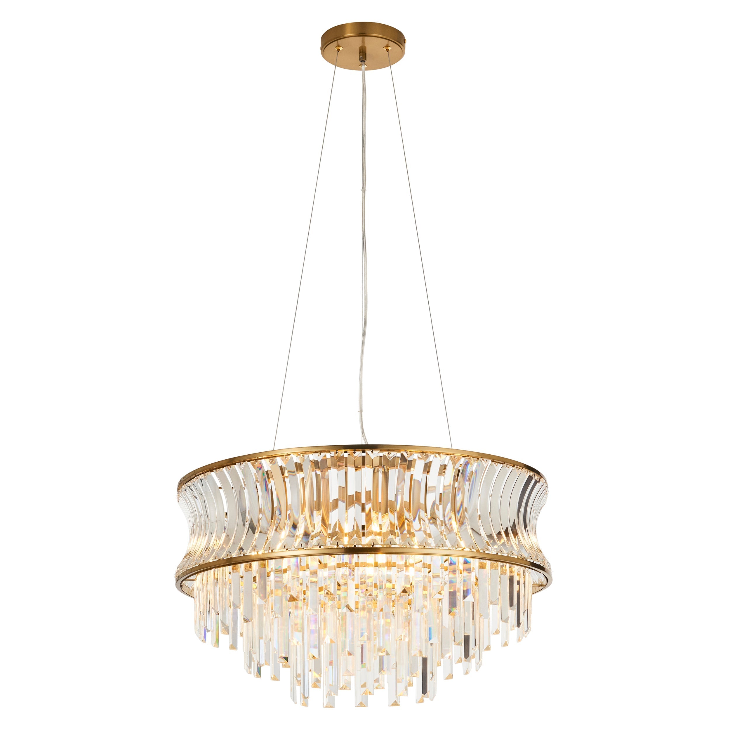 Amos Concave 9 Light Crystal Chandelier Warm Brass