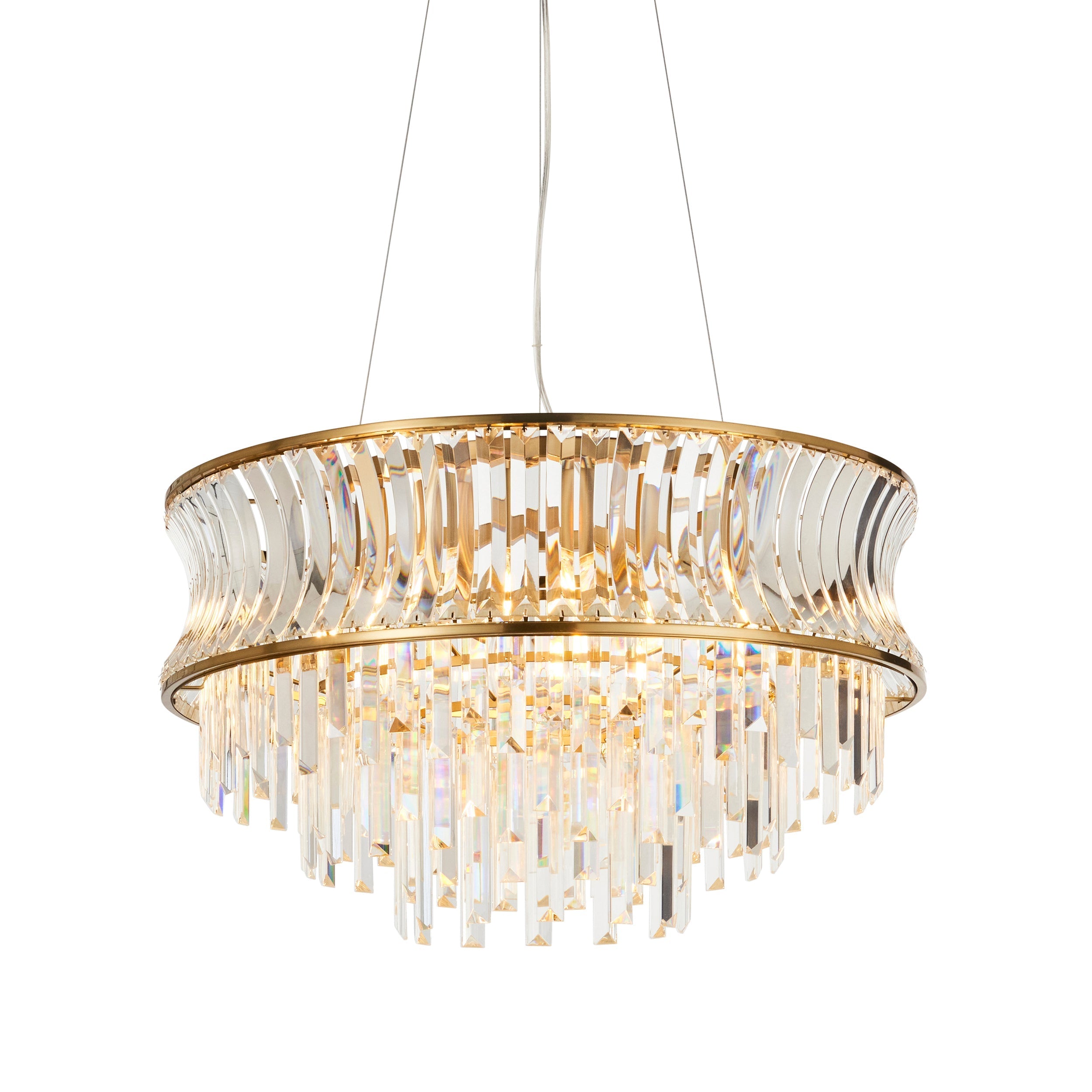 Amos Concave 9 Light Crystal Chandelier Warm Brass