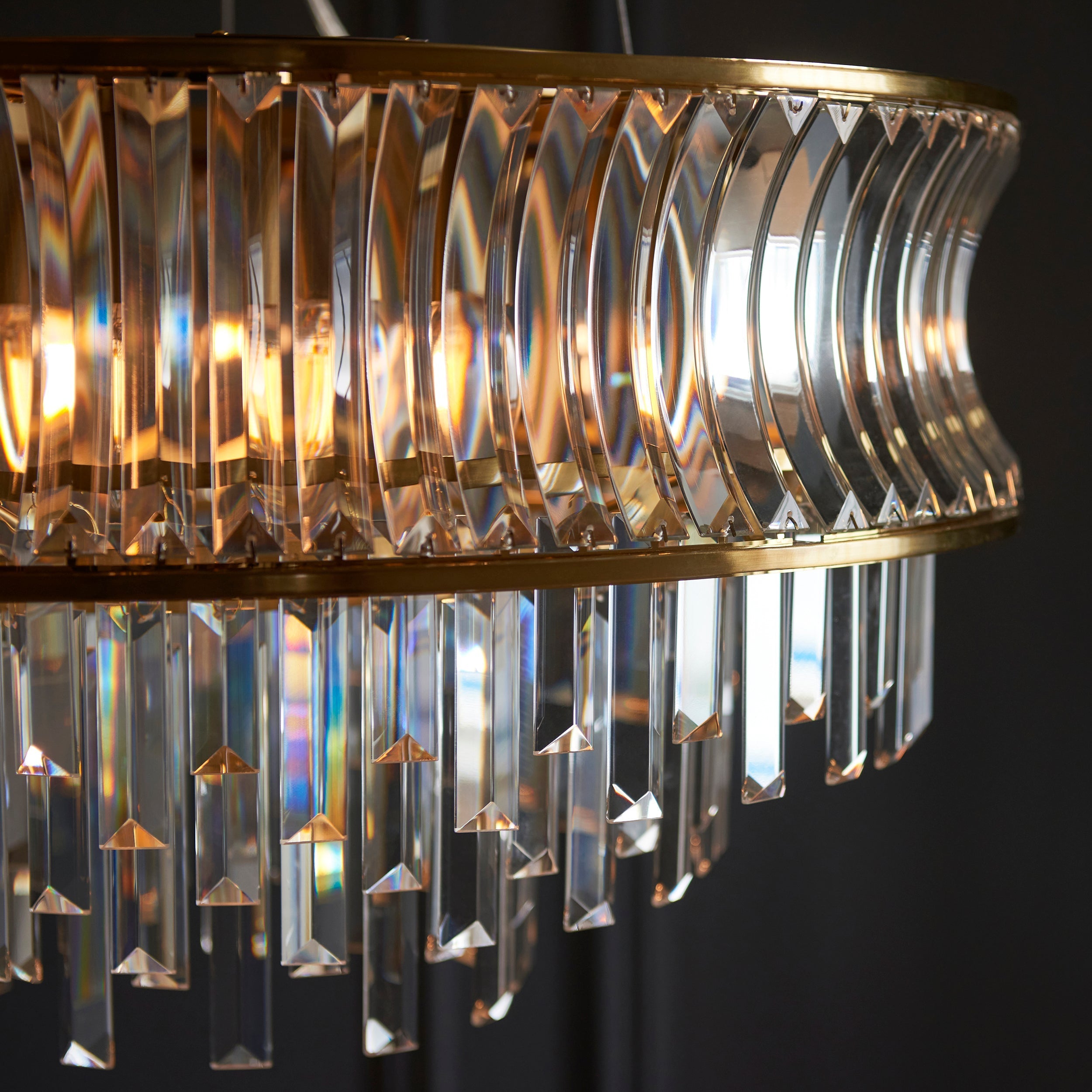 Amos Concave 9 Light Crystal Chandelier Warm Brass