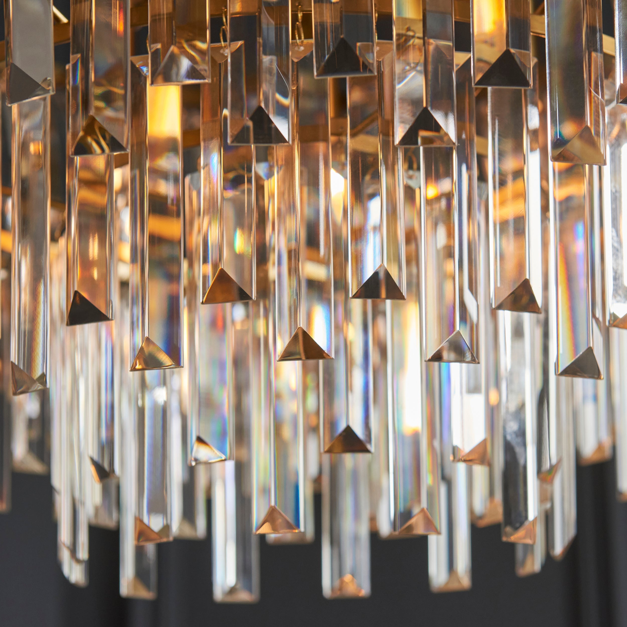 Amos Concave 9 Light Crystal Chandelier Warm Brass