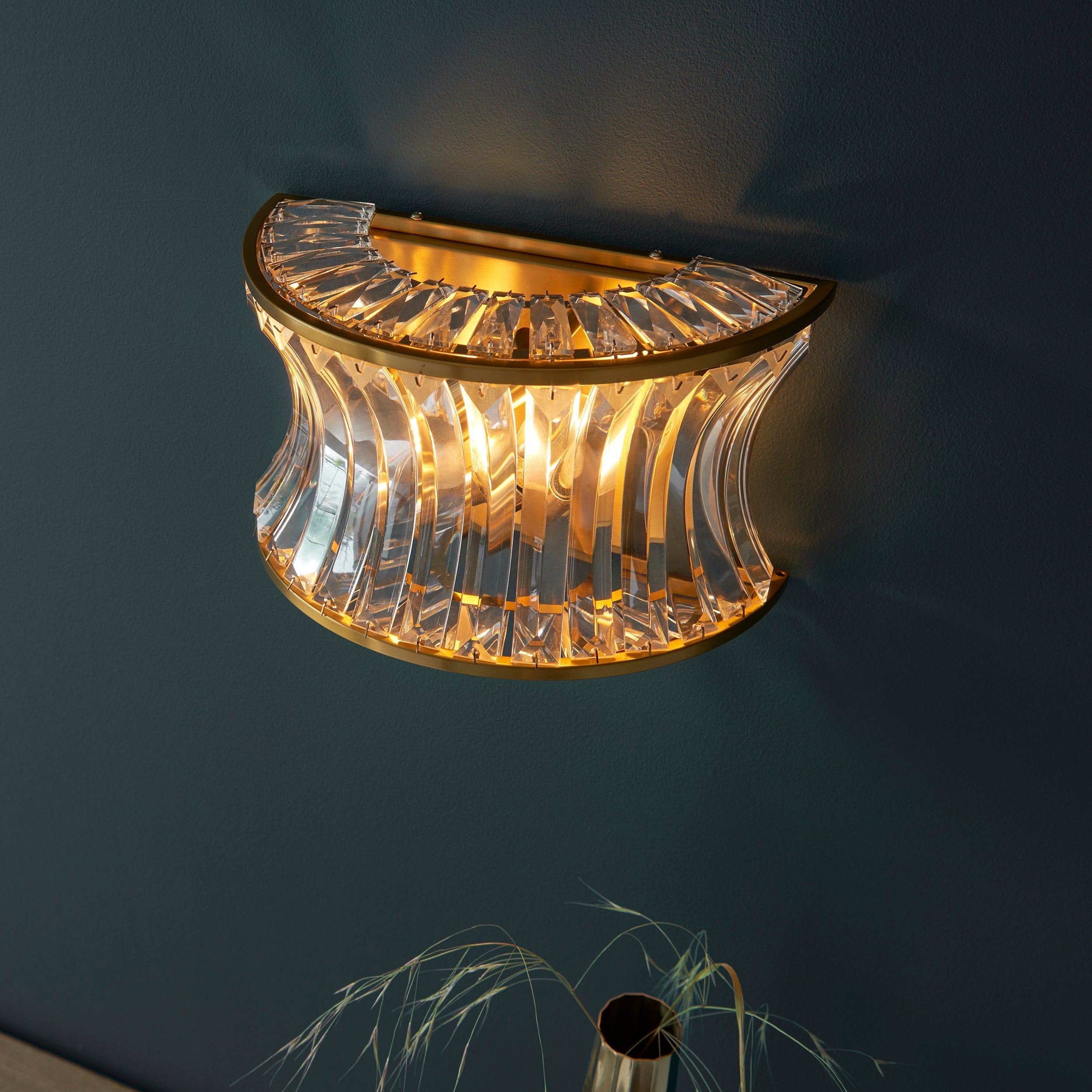 Amos Concave Crystal Wall Light Warm Brass