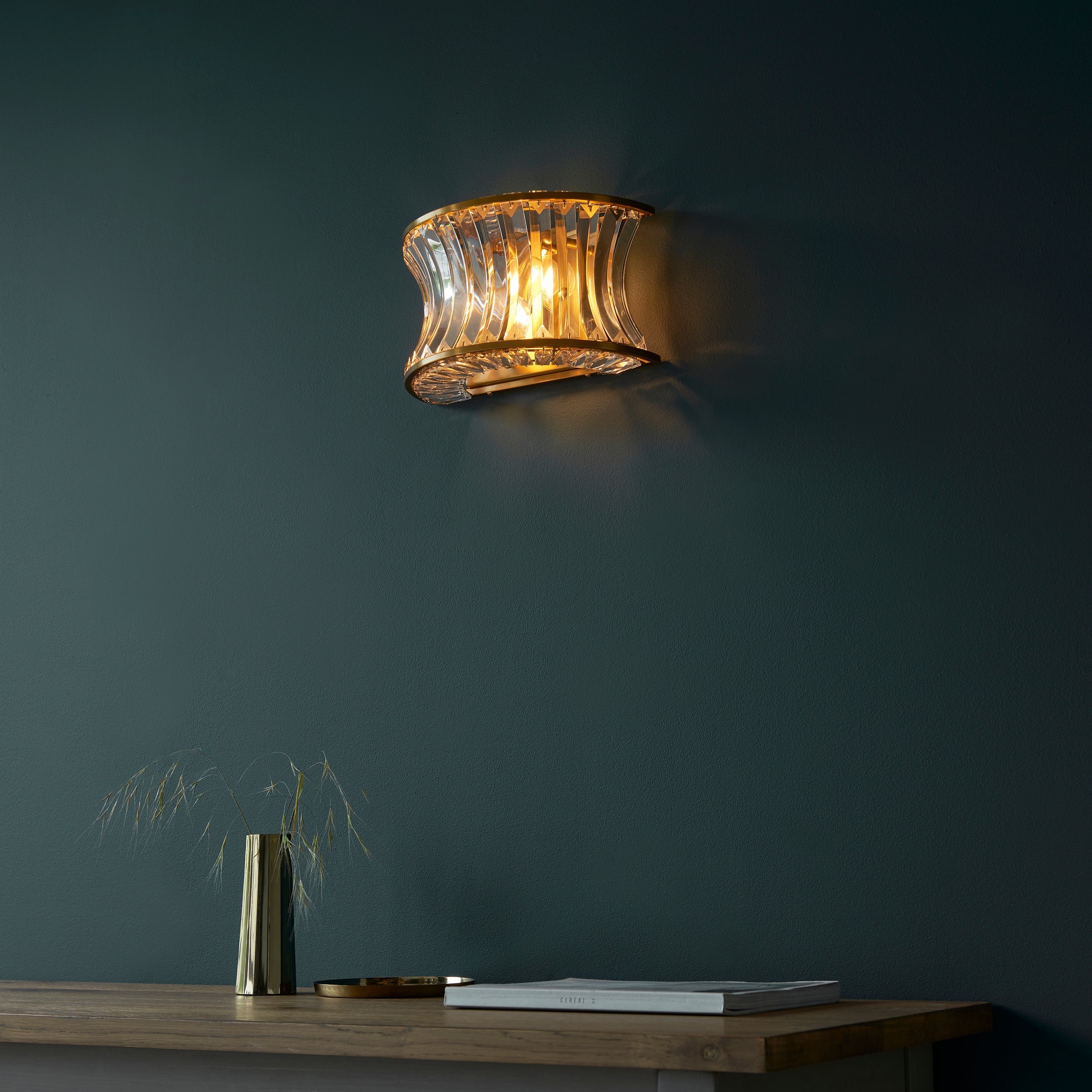 Amos Concave Crystal Wall Light Warm Brass