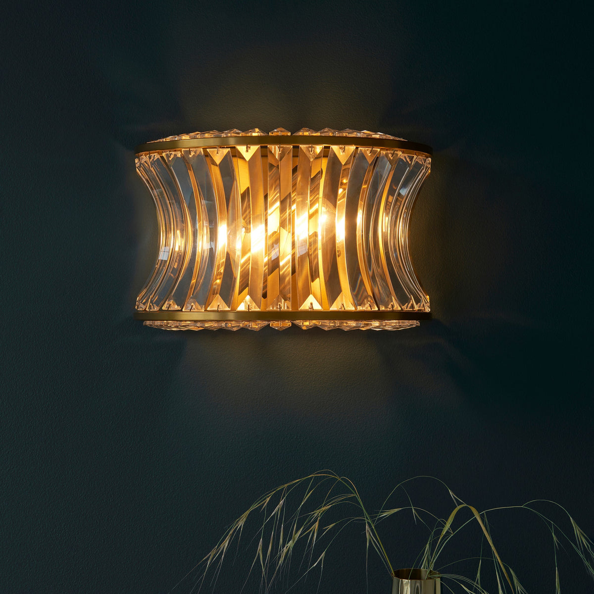 Amos Concave Crystal Wall Light Warm Brass