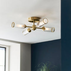 Amos Duchy 4 Light Flush Ceiling Light Satin Brass