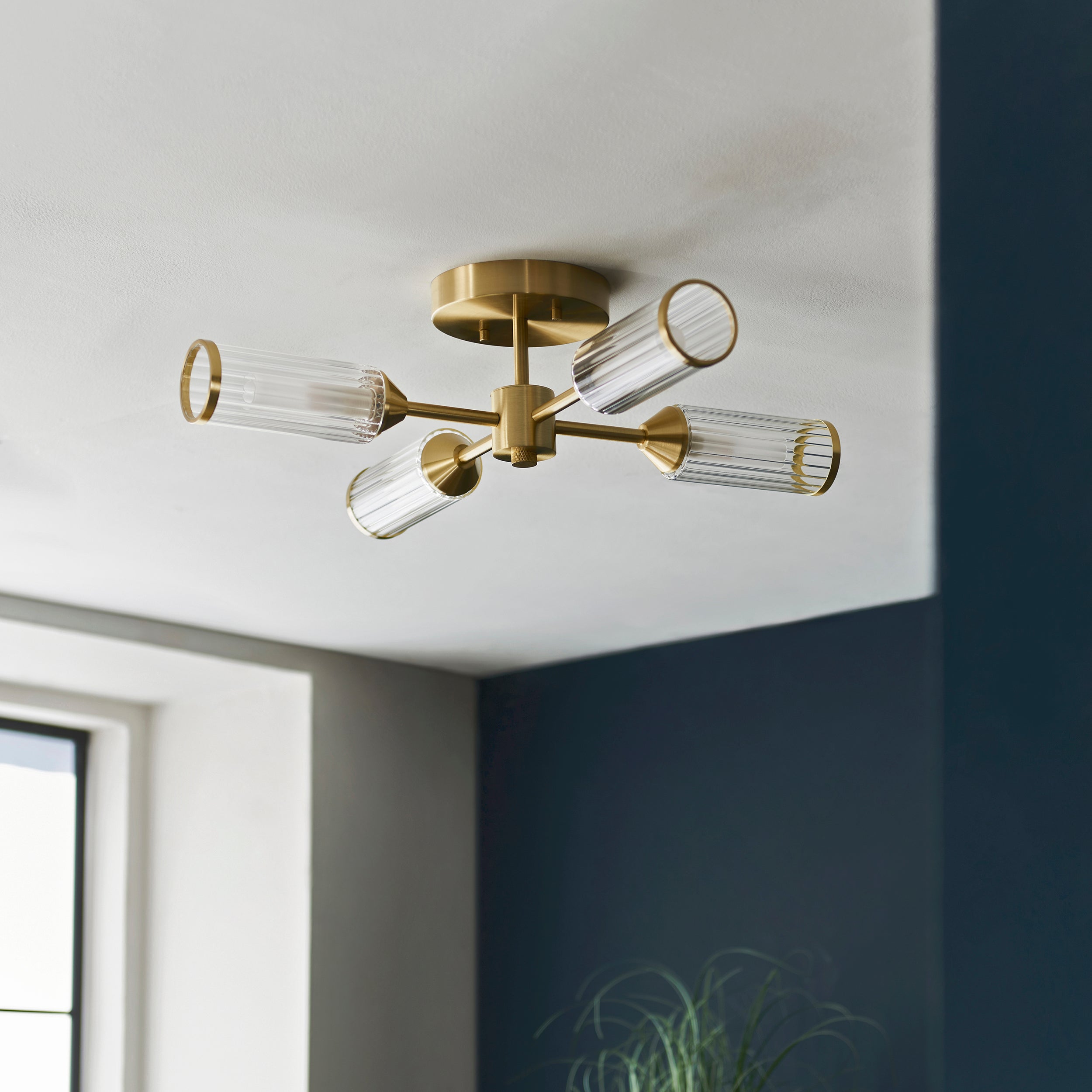 Amos Duchy 4 Light Flush Ceiling Light Satin Brass