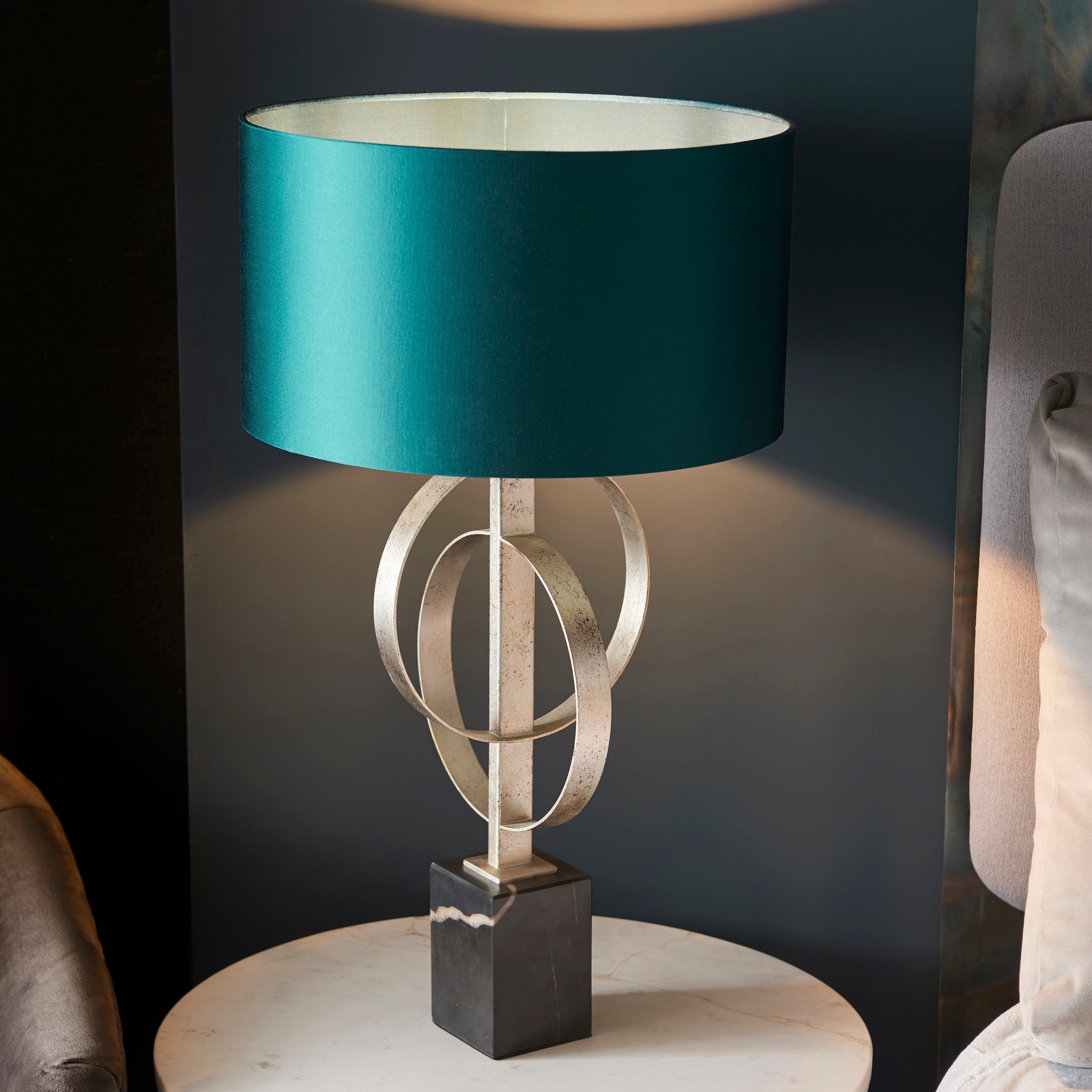 Amos Hatfield Table Lamp Antique Silver & Teal