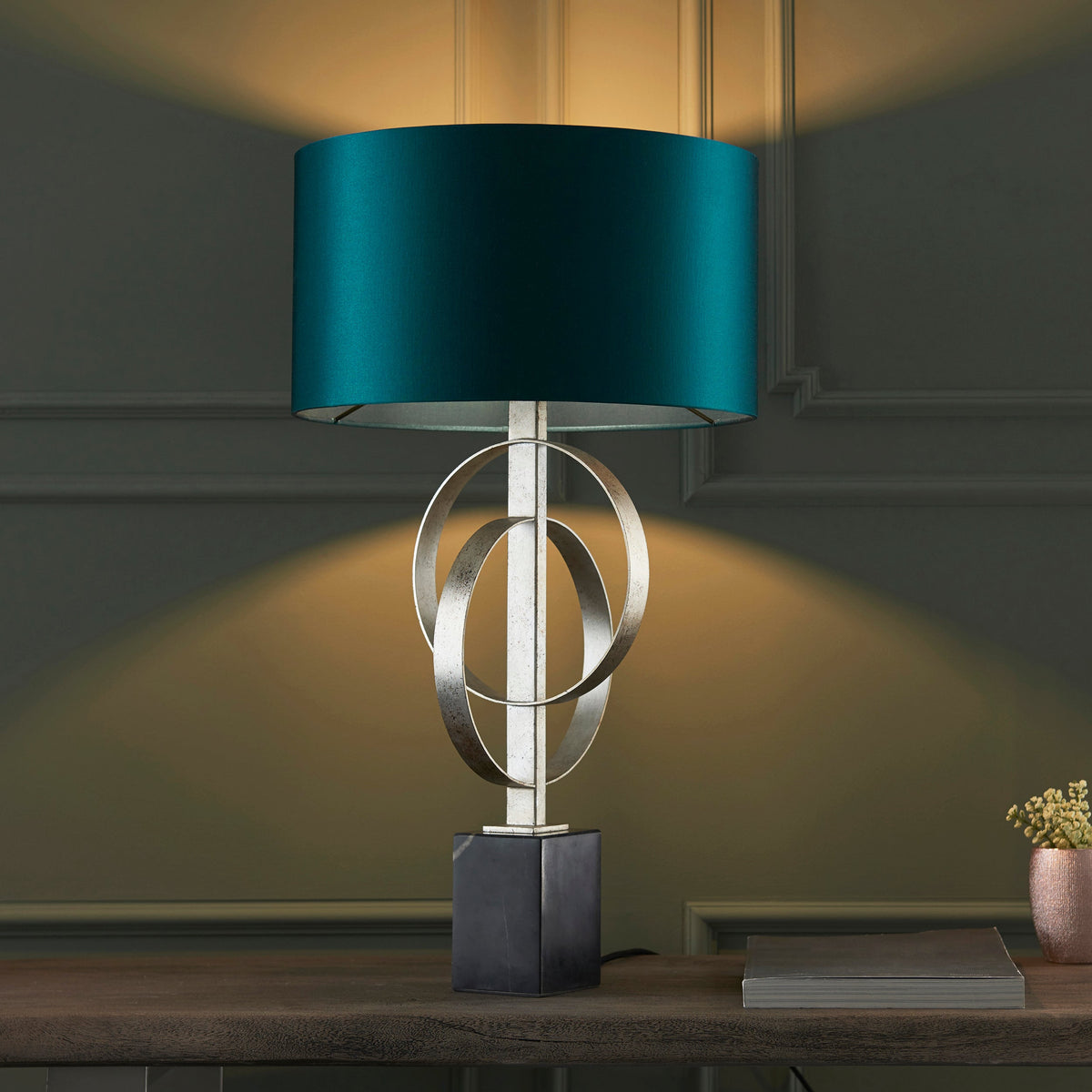 Amos Hatfield Table Lamp Antique Silver & Teal