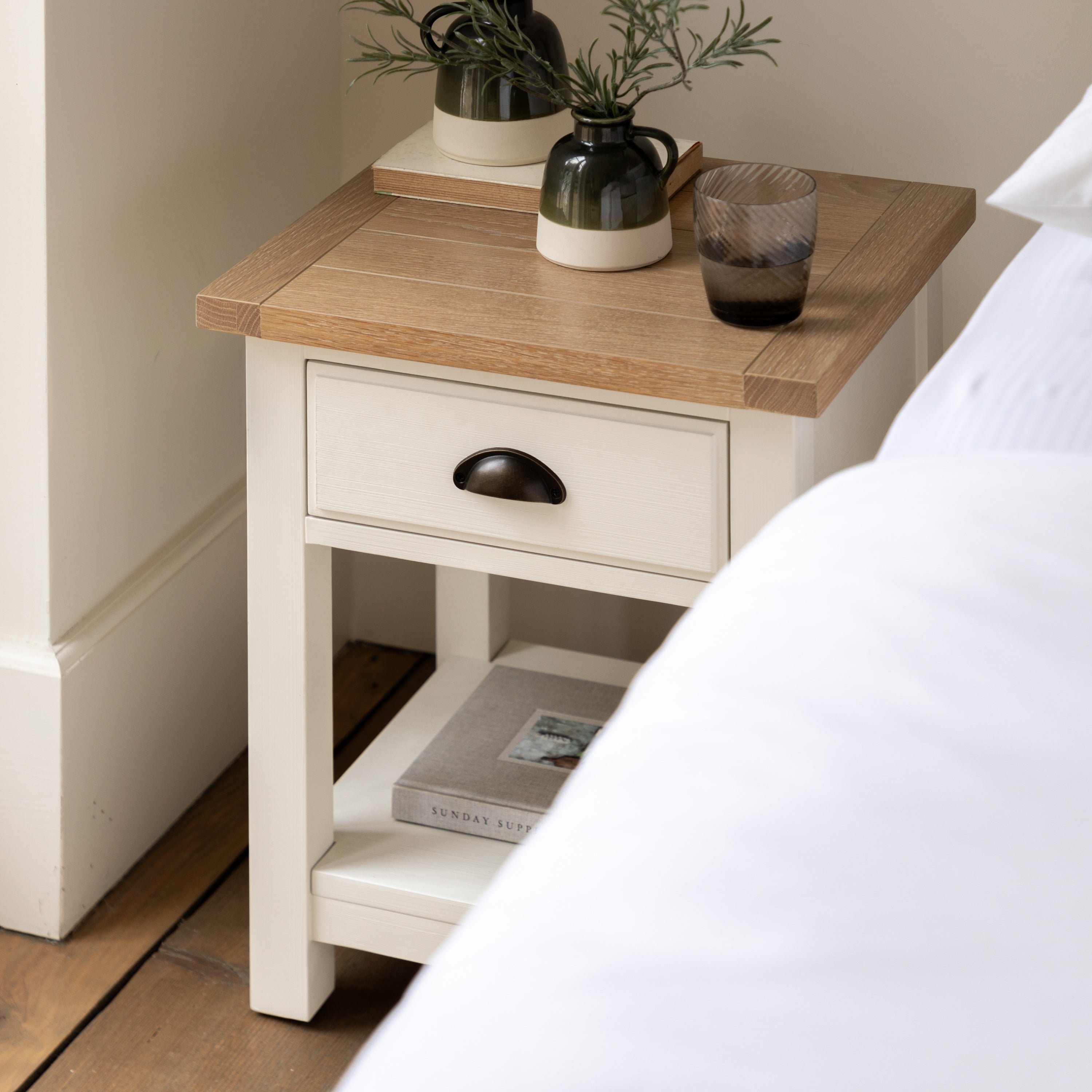 Amos Eton 1 Drawer Bedside Table White