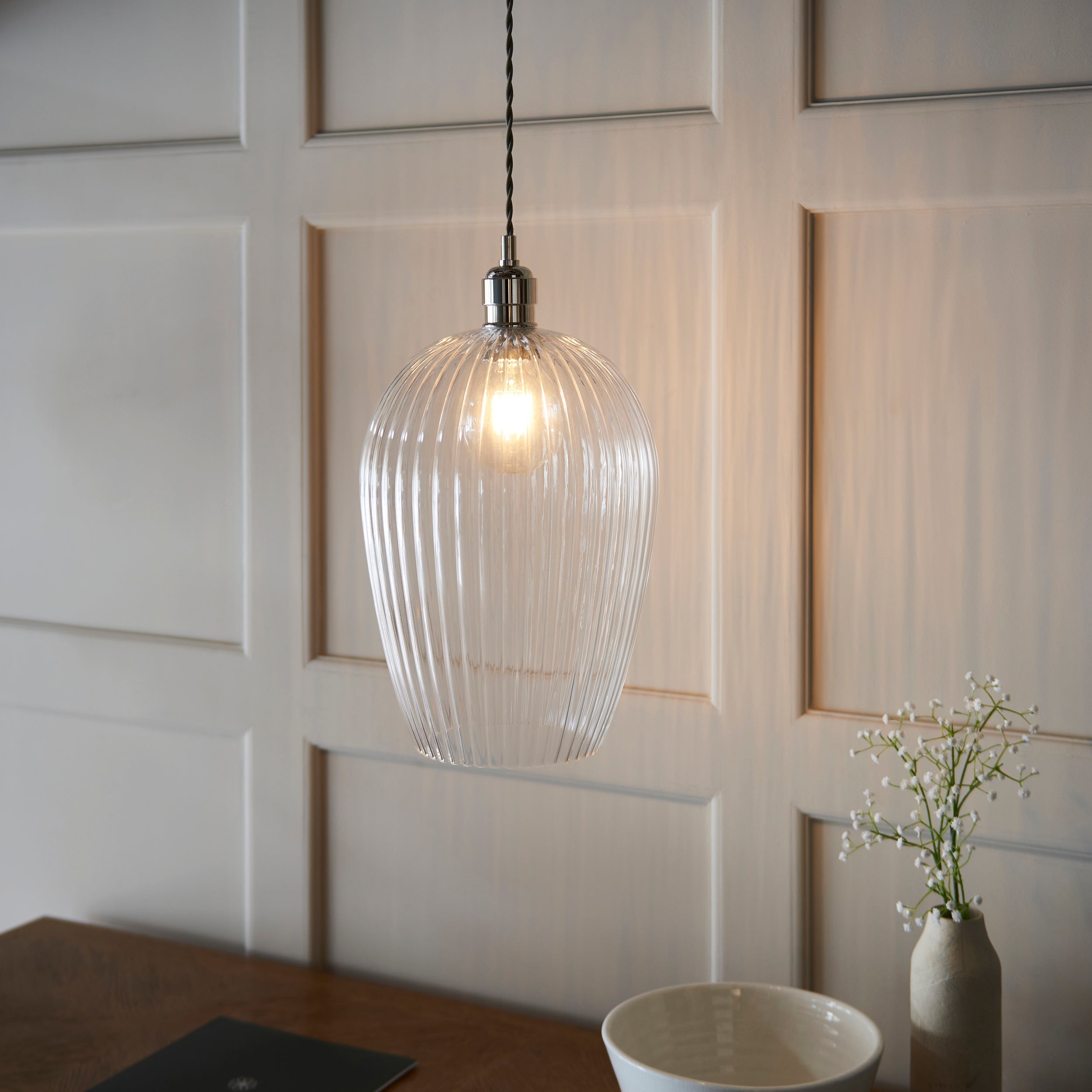 Amos Lucid Large Pendant Ribbed Glass