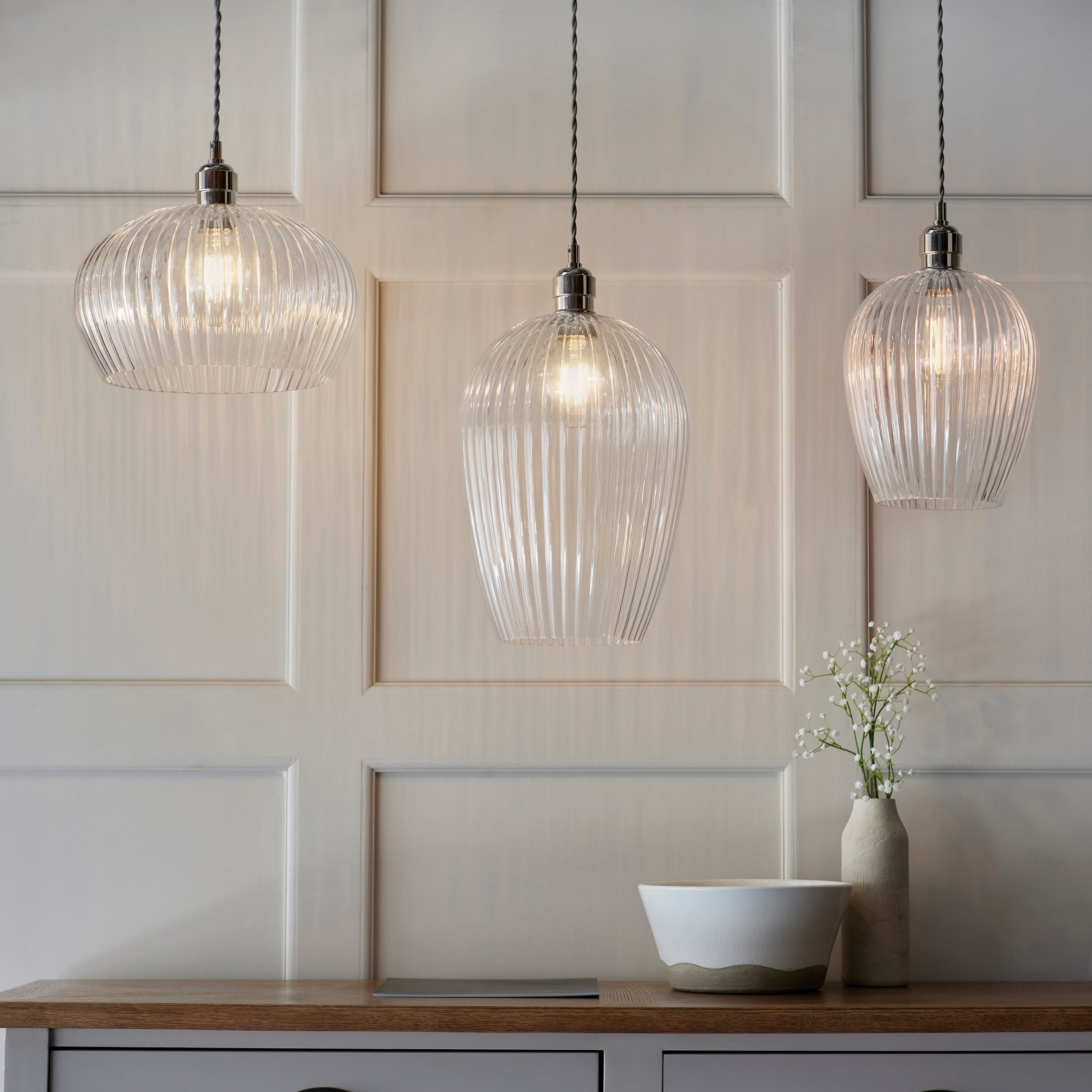 Amos Lucid Large Pendant Ribbed Glass