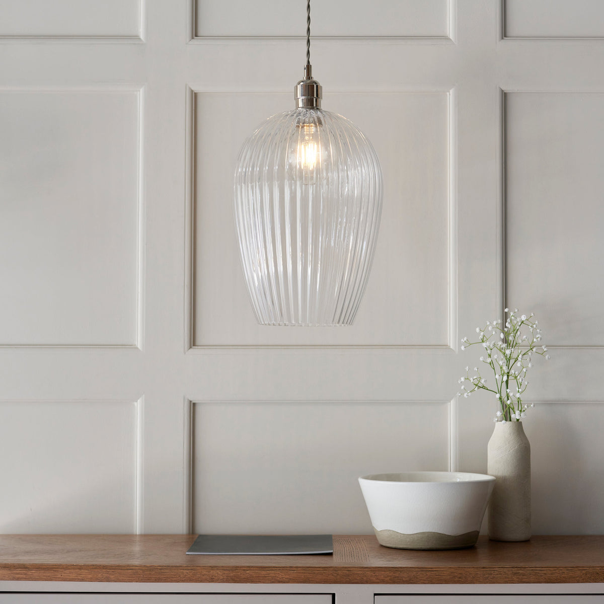Amos Lucid Large Pendant Ribbed Glass