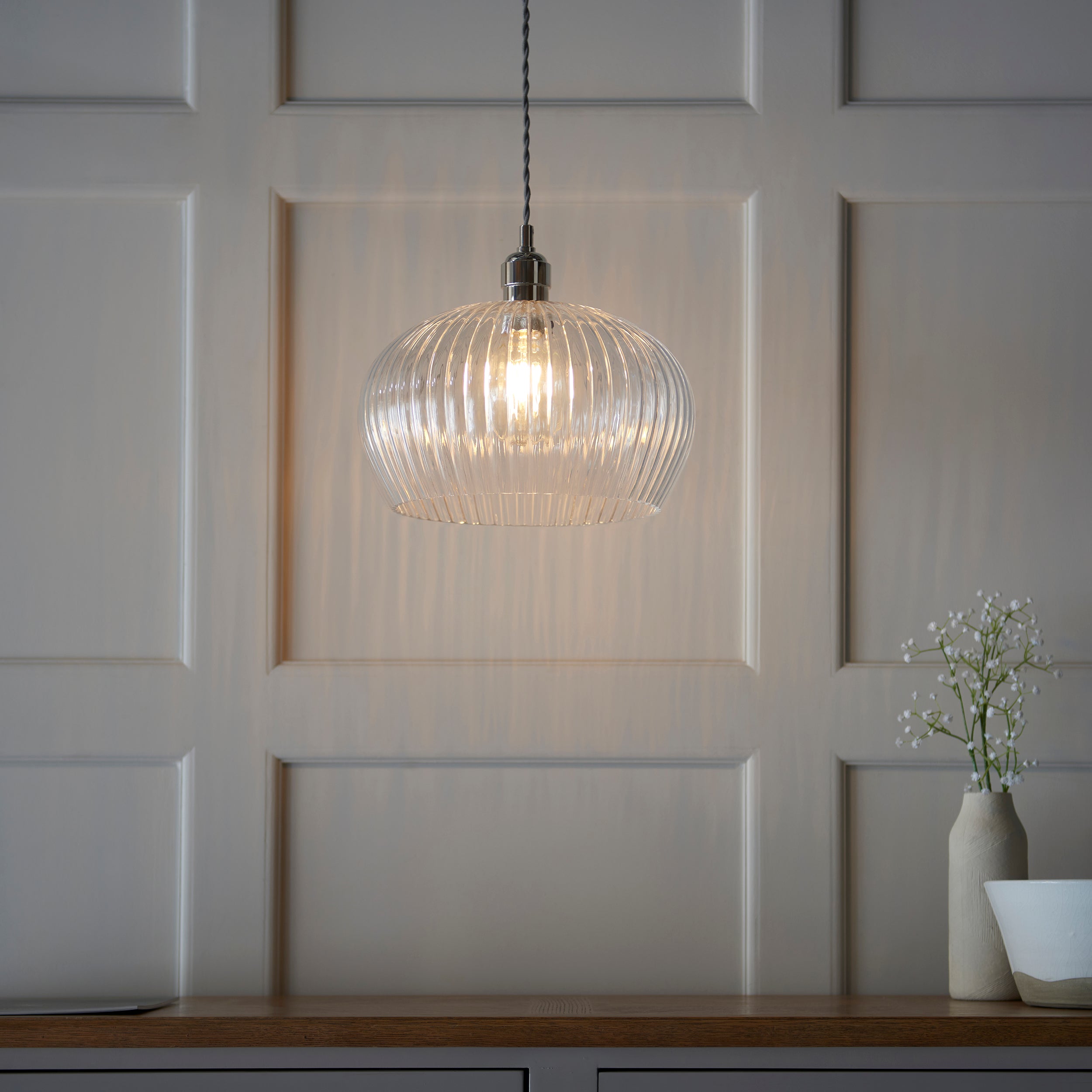 Amos Lucid Medium Pendant Ribbed Glass