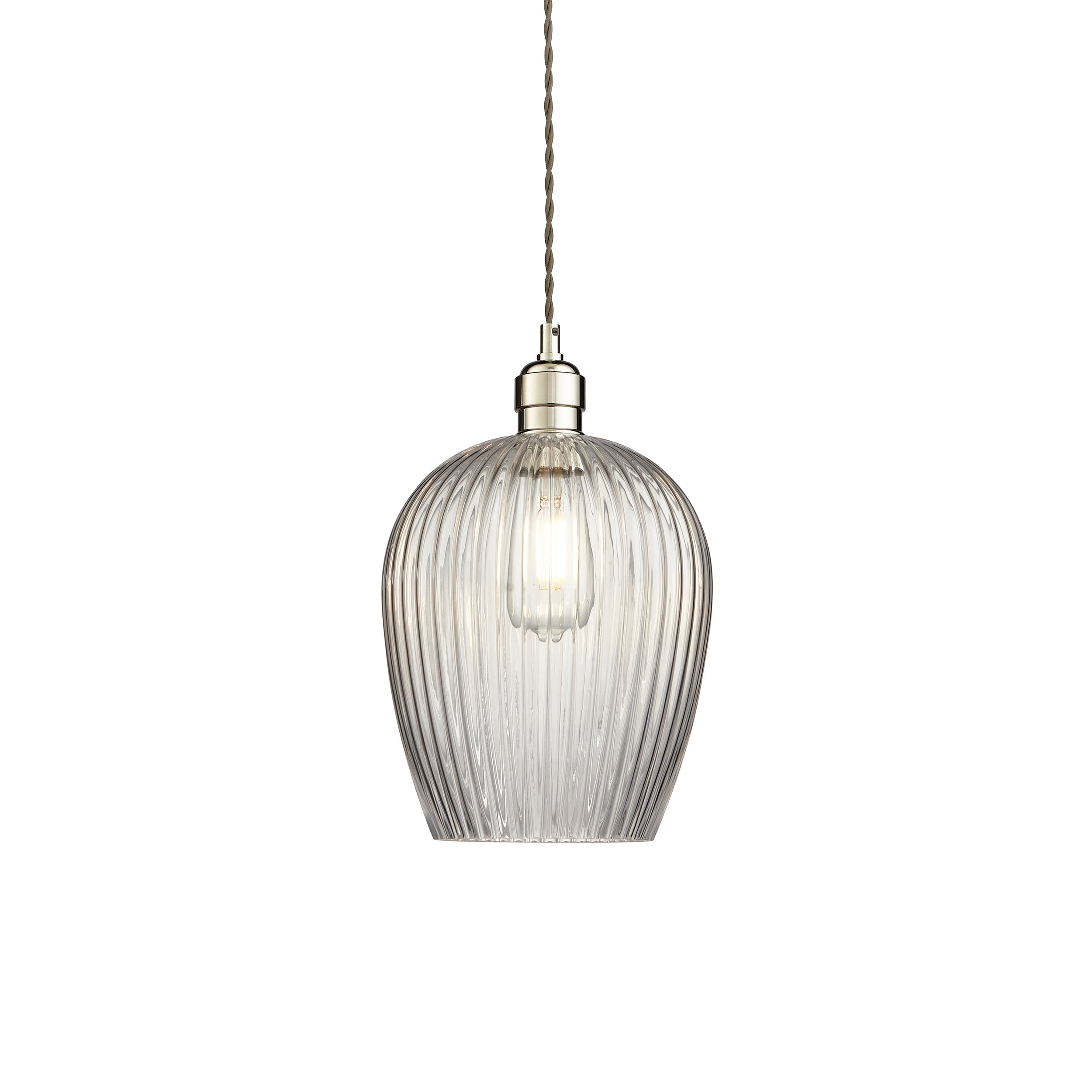 Amos Lucid Pendant Polished Nickel Ribbed Glass