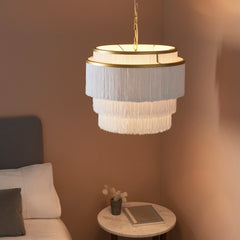 Amos Ruffle Chandelier Large Matt Gold with White Tassels
