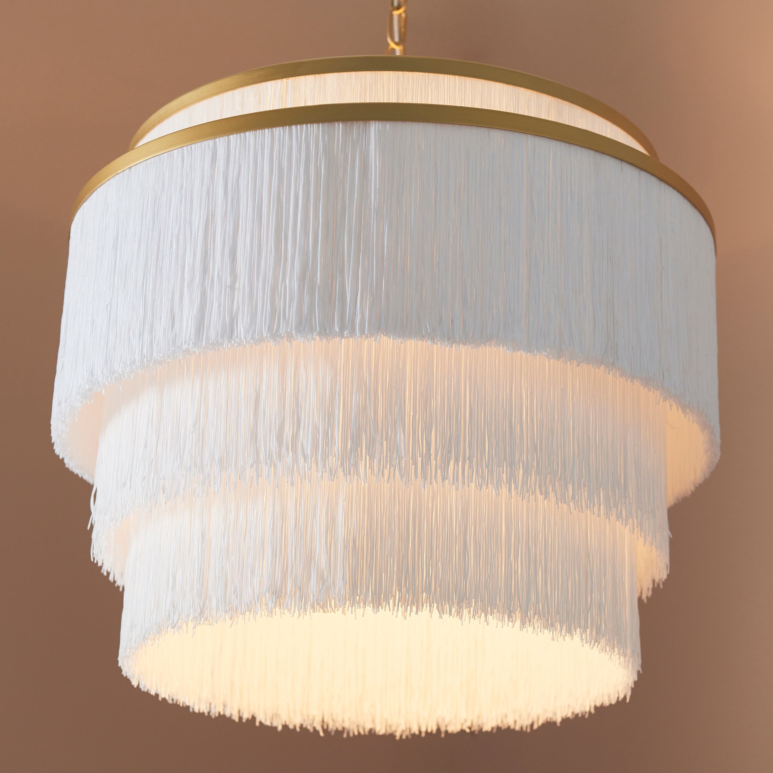 Amos Ruffle Chandelier Large Matt Gold with White Tassels