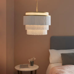 Amos Ruffle Chandelier Large Matt Gold with White Tassels