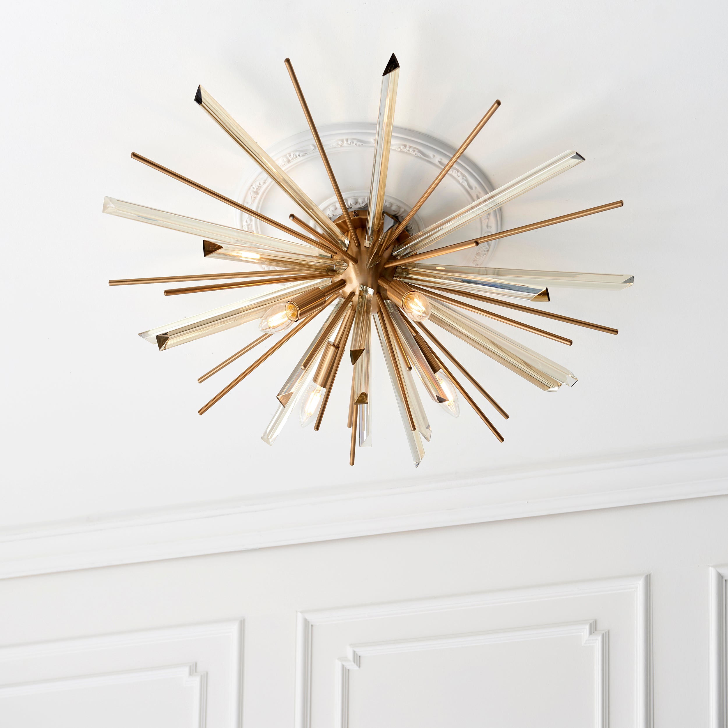 Amos Sandridge Flush Ceiling Light Antique Brass