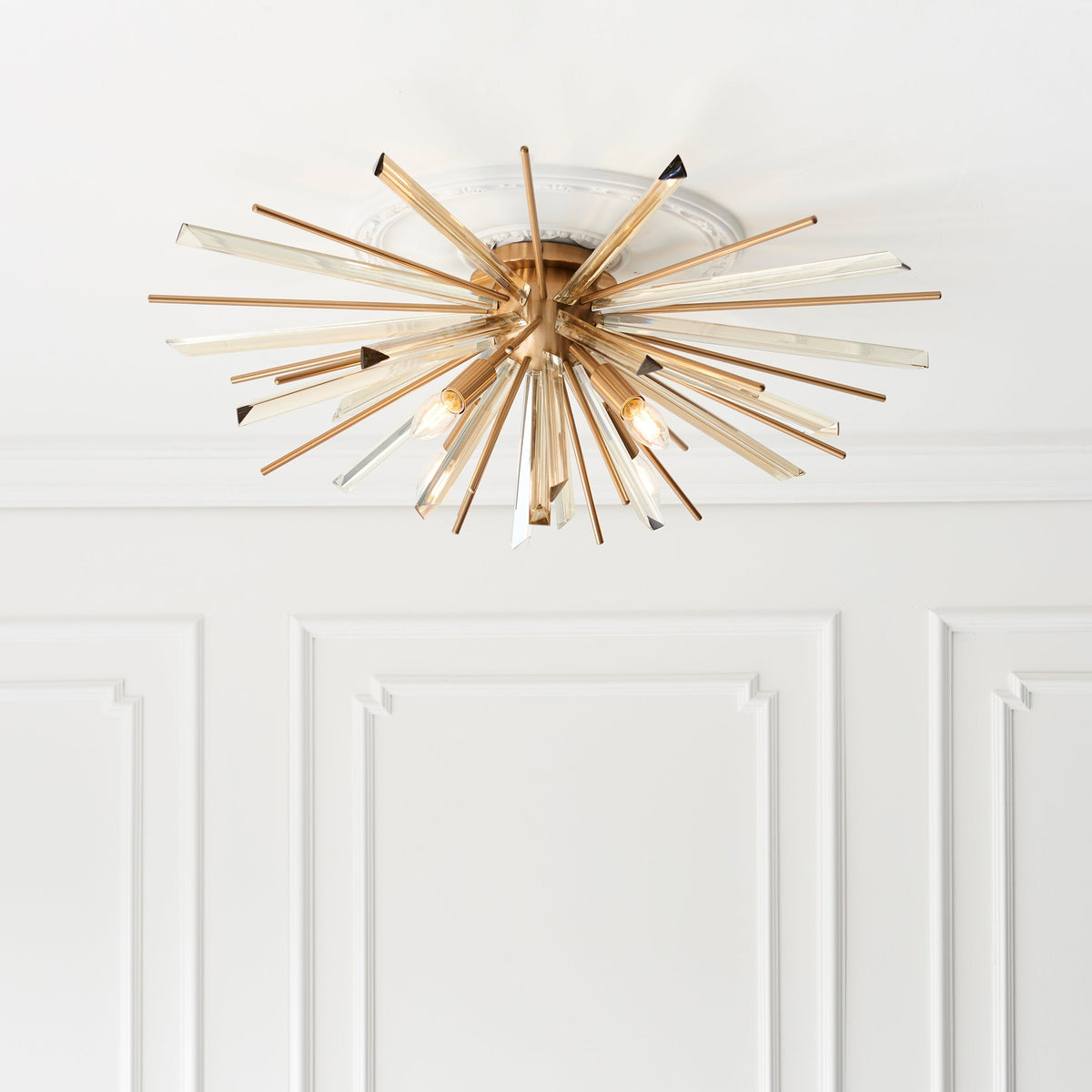 Amos Sandridge Flush Ceiling Light Antique Brass