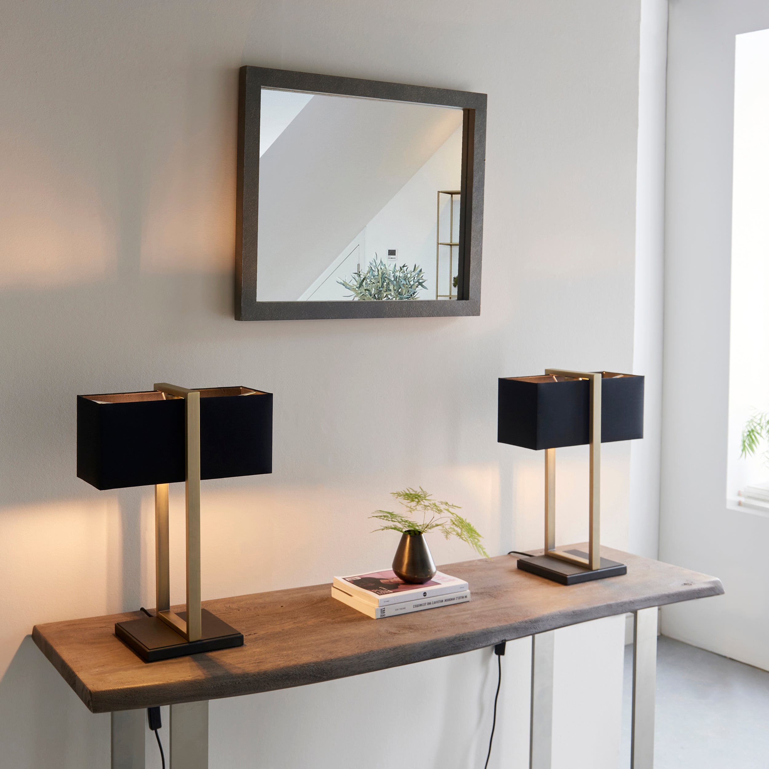 Amos Station Table Lamp Antique Brass with Shade