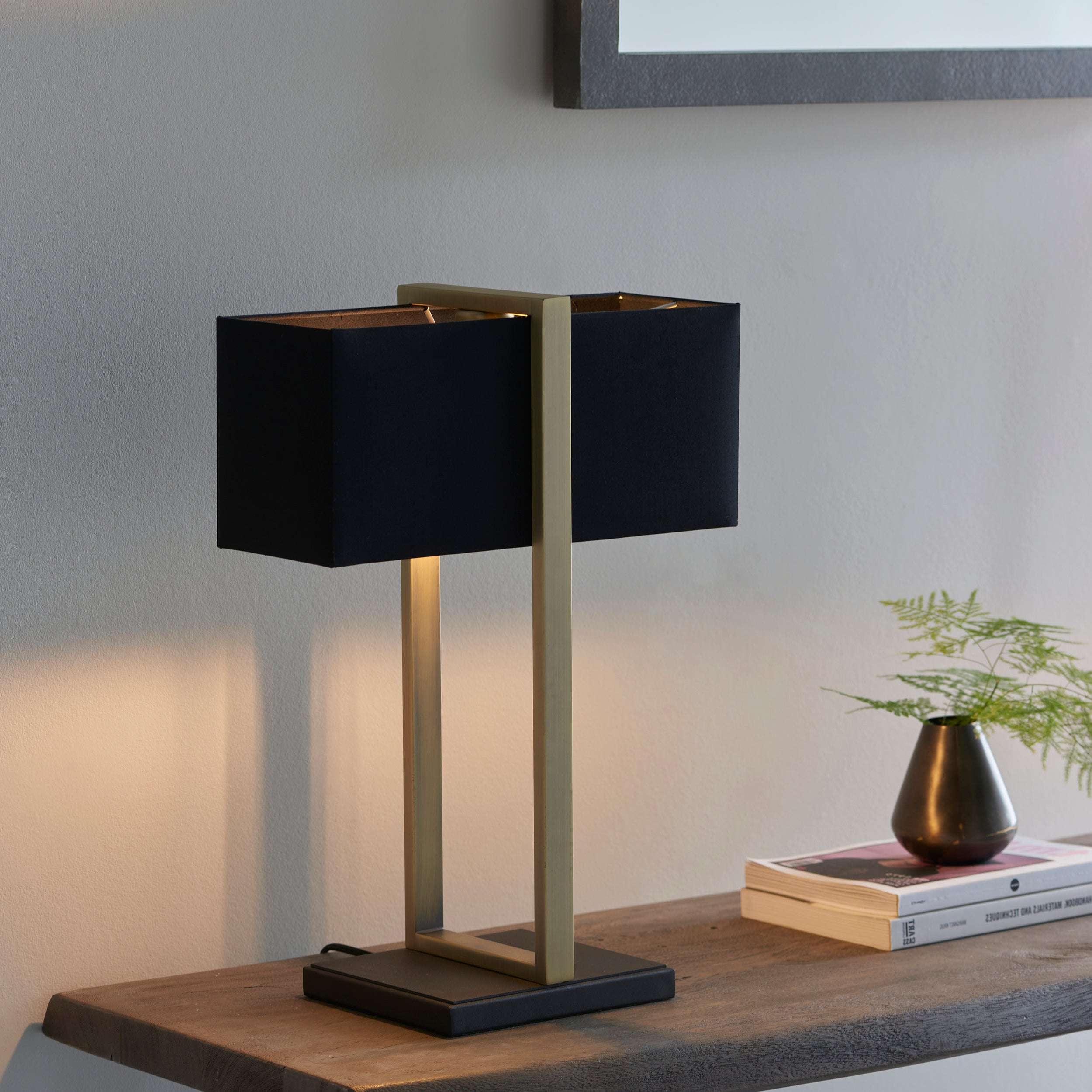 Amos Station Table Lamp Antique Brass with Shade