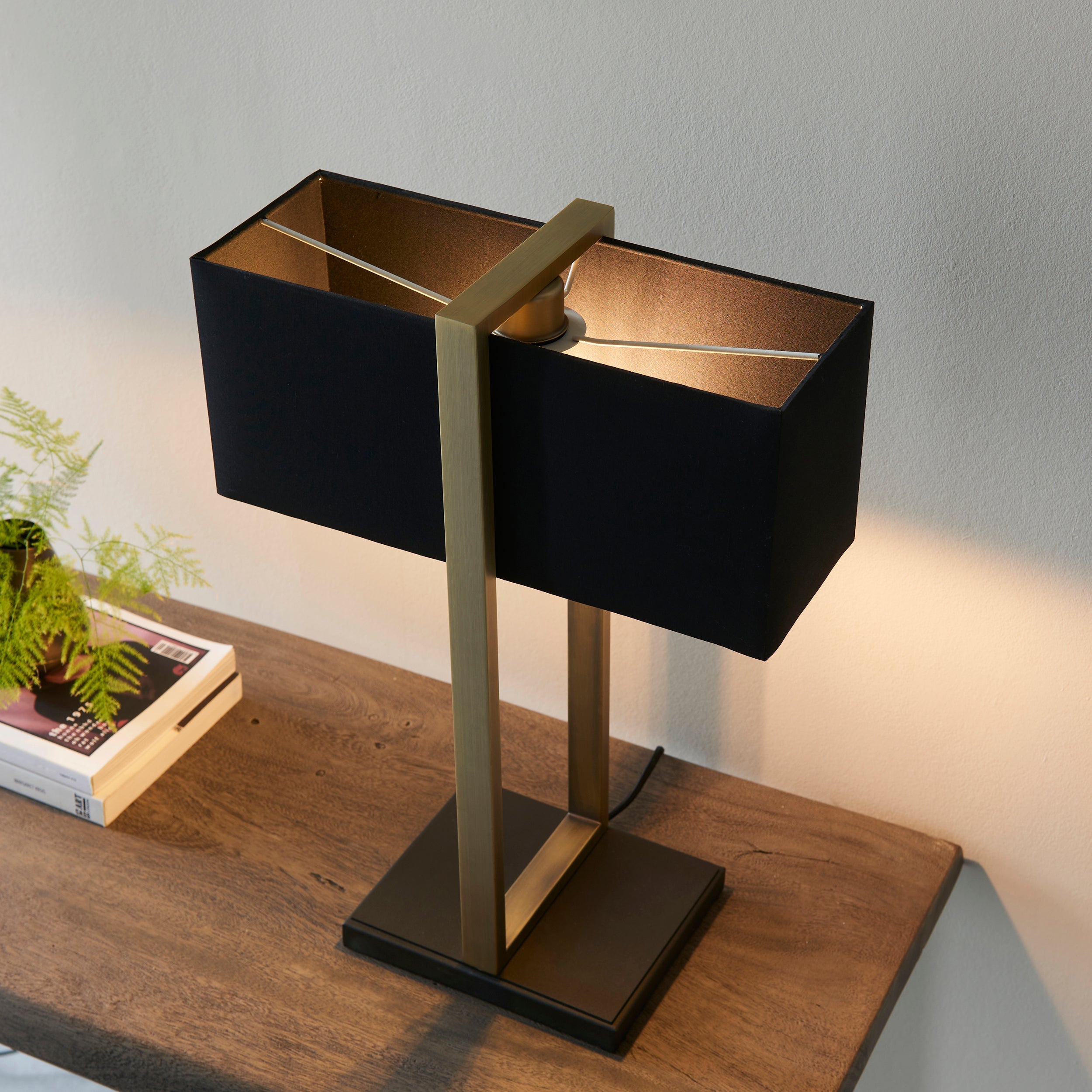 Amos Station Table Lamp Antique Brass with Shade
