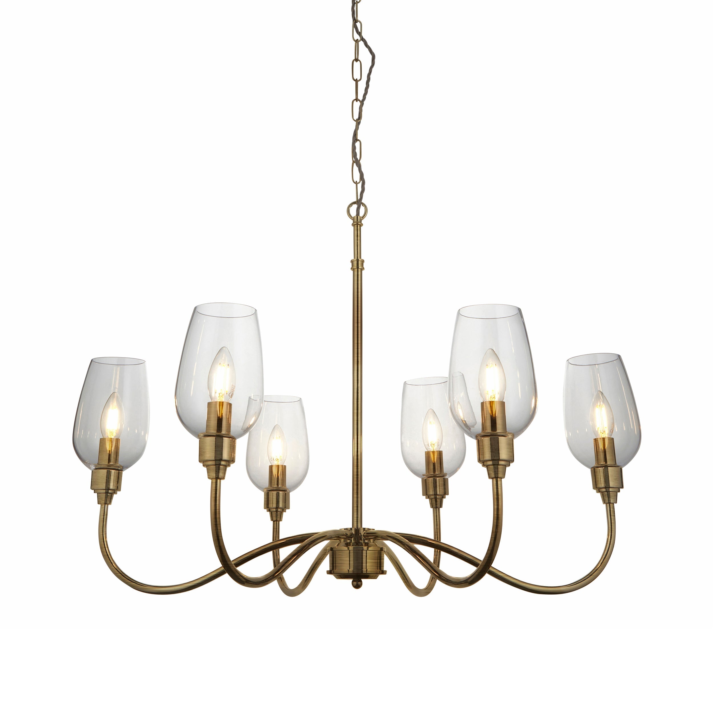 Amos Turret 6 Arm Chandelier Antique Brass