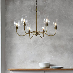 Amos Turret 6 Arm Chandelier Antique Brass